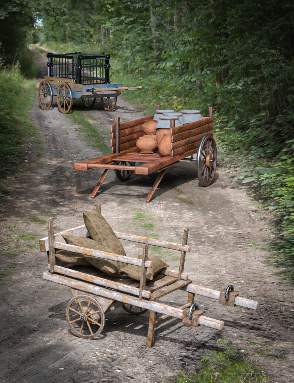 BW Medieval Transport Wagons Set 01 by: BeautyworksOdyssey, 3D Models by Daz 3D