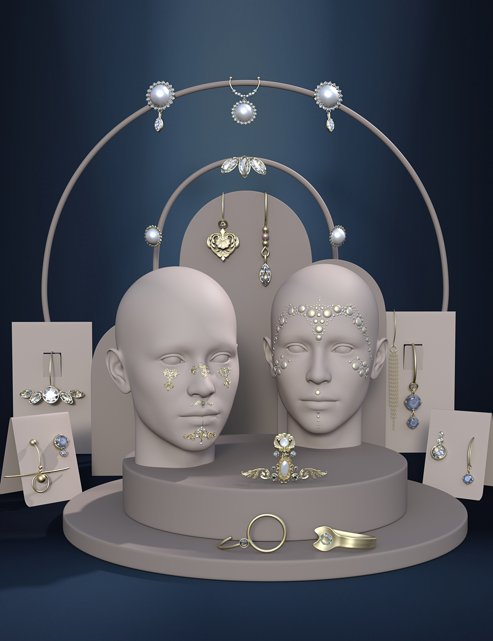 Face Jewelry for Genesis 9 by: 3DStyle, 3D Models by Daz 3D