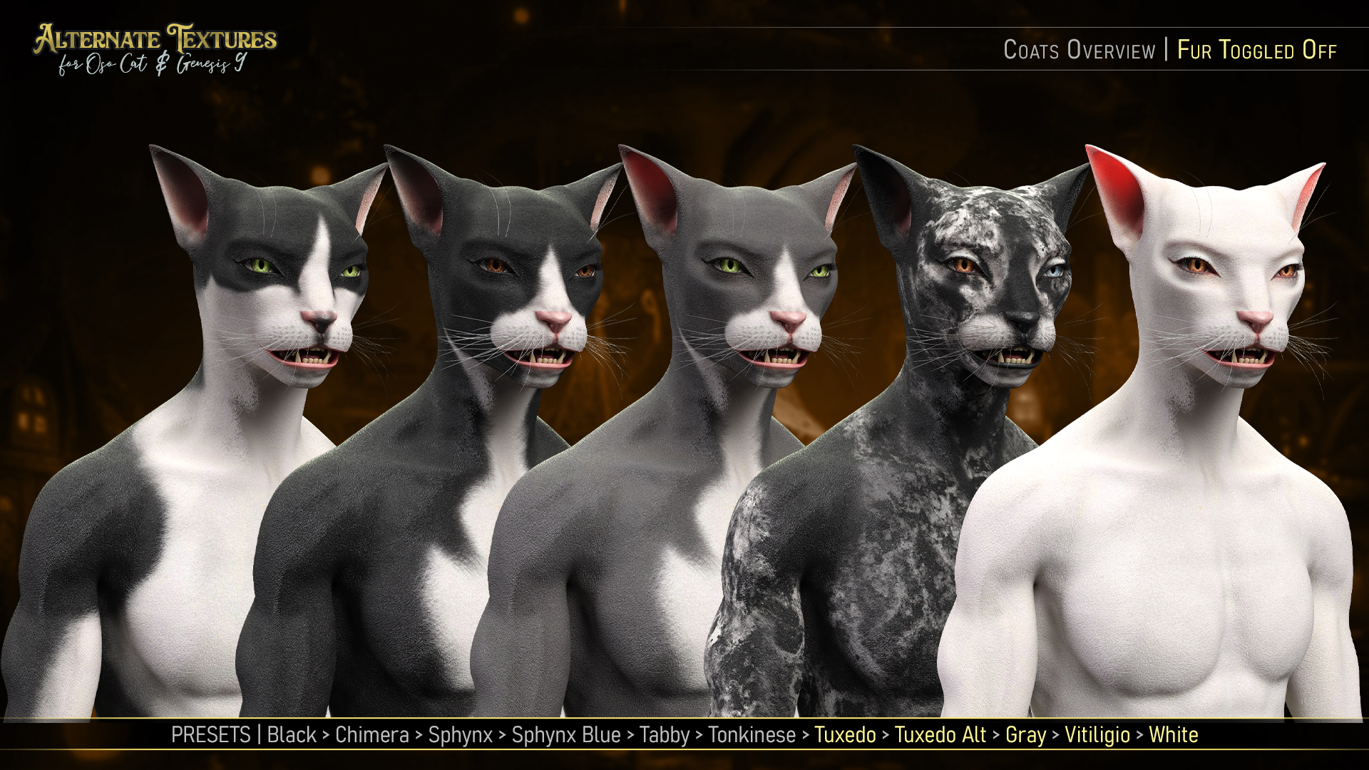 FPE Alternate Textures for Oso Cat and Genesis 9 | Daz 3D