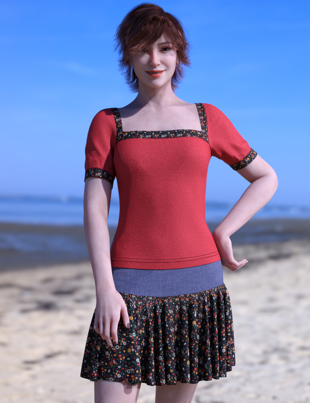 dForce Melody Top and Skirt Outfit for Genesis 9 by: Leviathan, 3D Models by Daz 3D