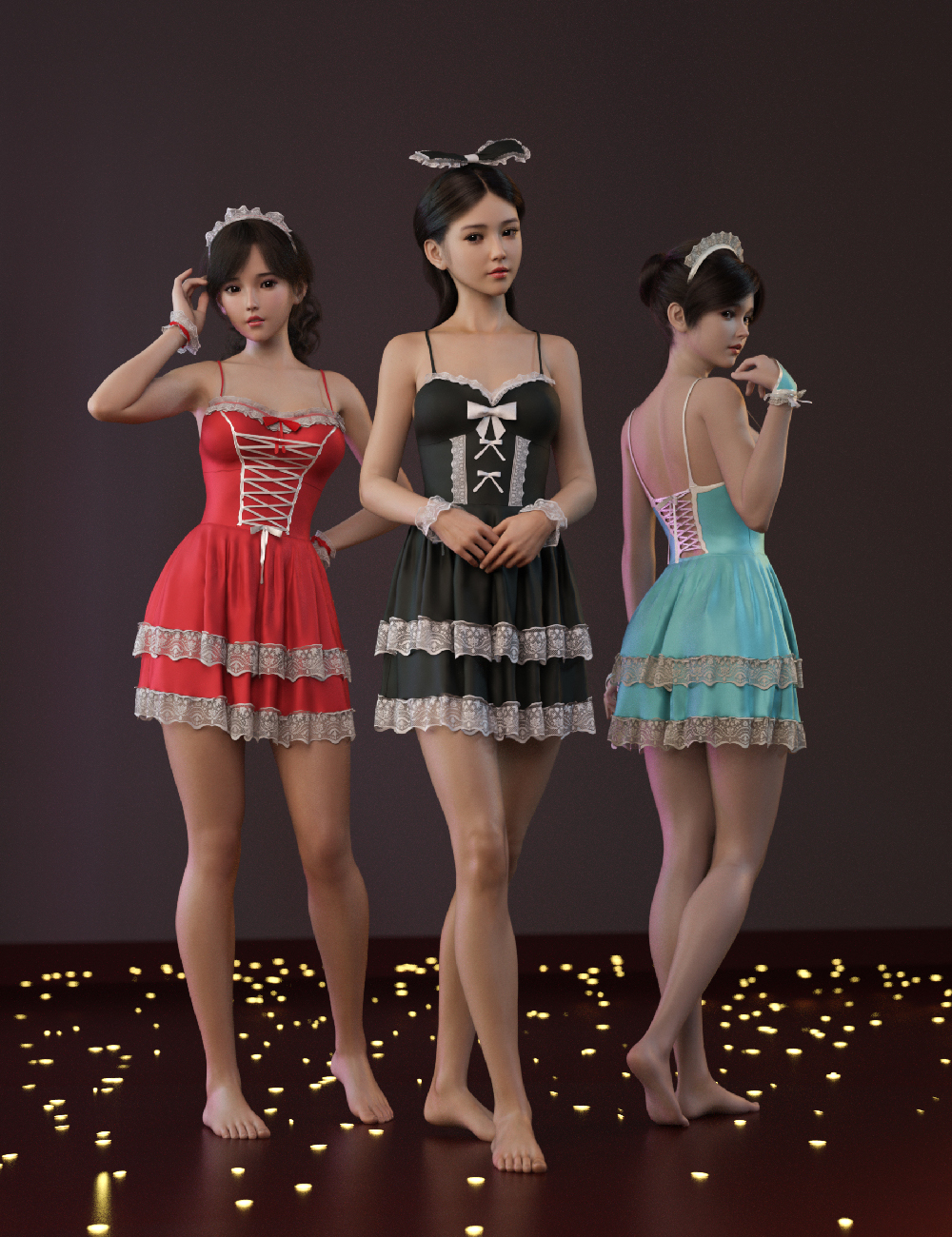 dForce MKTG 3 in 1 Lace Dress Outfit for Genesis 9, 8.1 and 8 Female by: MoonK-TG, 3D Models by Daz 3D