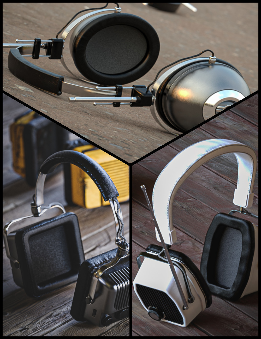 OR3D Retro Radio Headphones Bundle by: RedCrow3DArtOdyssey, 3D Models by Daz 3D