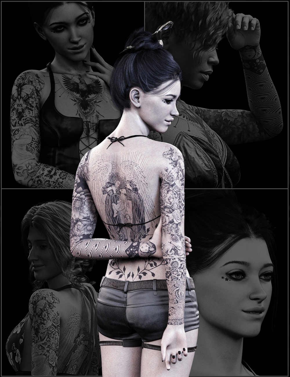 FPE Monochrome Tattoos for Genesis 9 by: FenixPhoenixEsid, 3D Models by Daz 3D