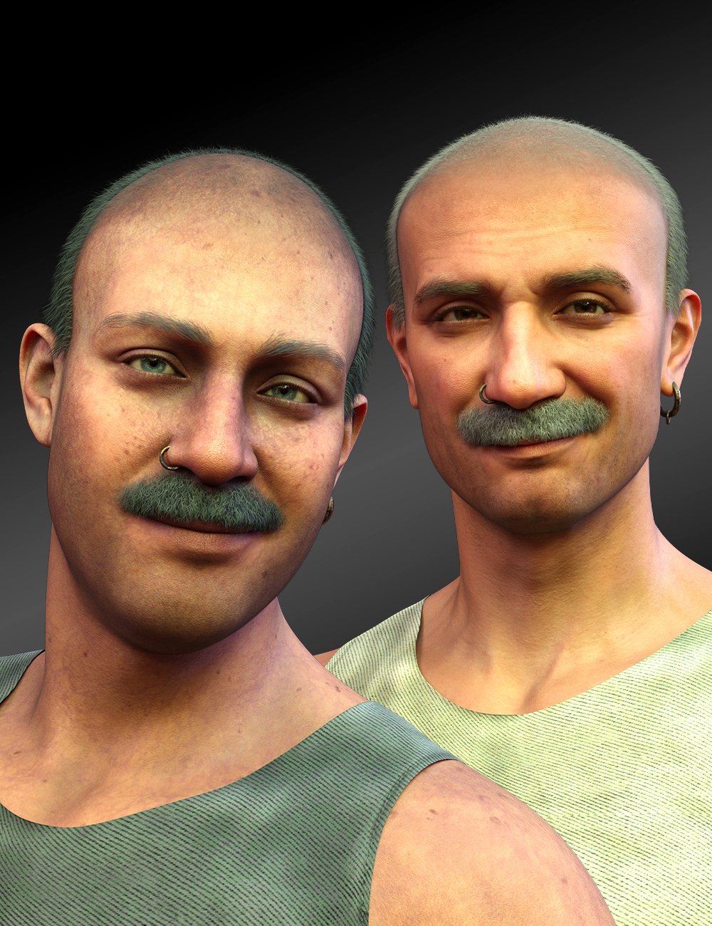 Semibald Hair and Moustache for Genesis 9 by: Matari3D, 3D Models by Daz 3D