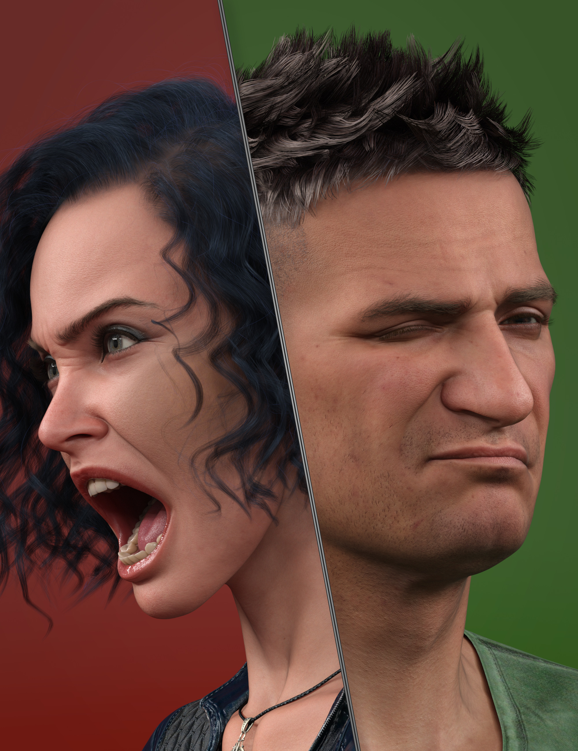 NG Faces of Anger and Disgust for Genesis 9 by: NewGuy, 3D Models by Daz 3D