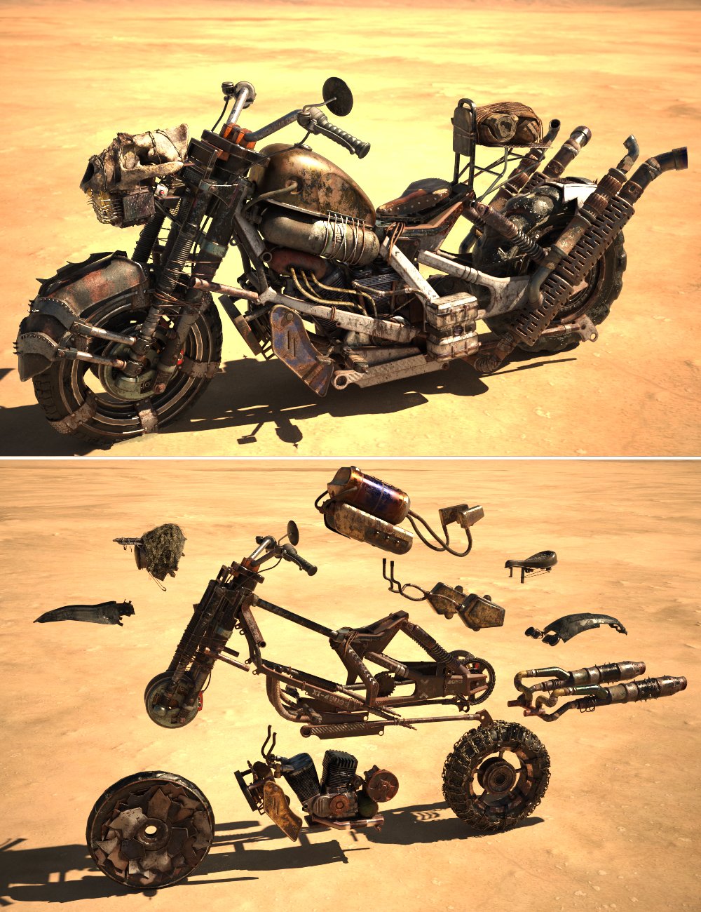 XI Modular Post Apocalyptic Motorcycle Savage by: Xivon, 3D Models by Daz 3D