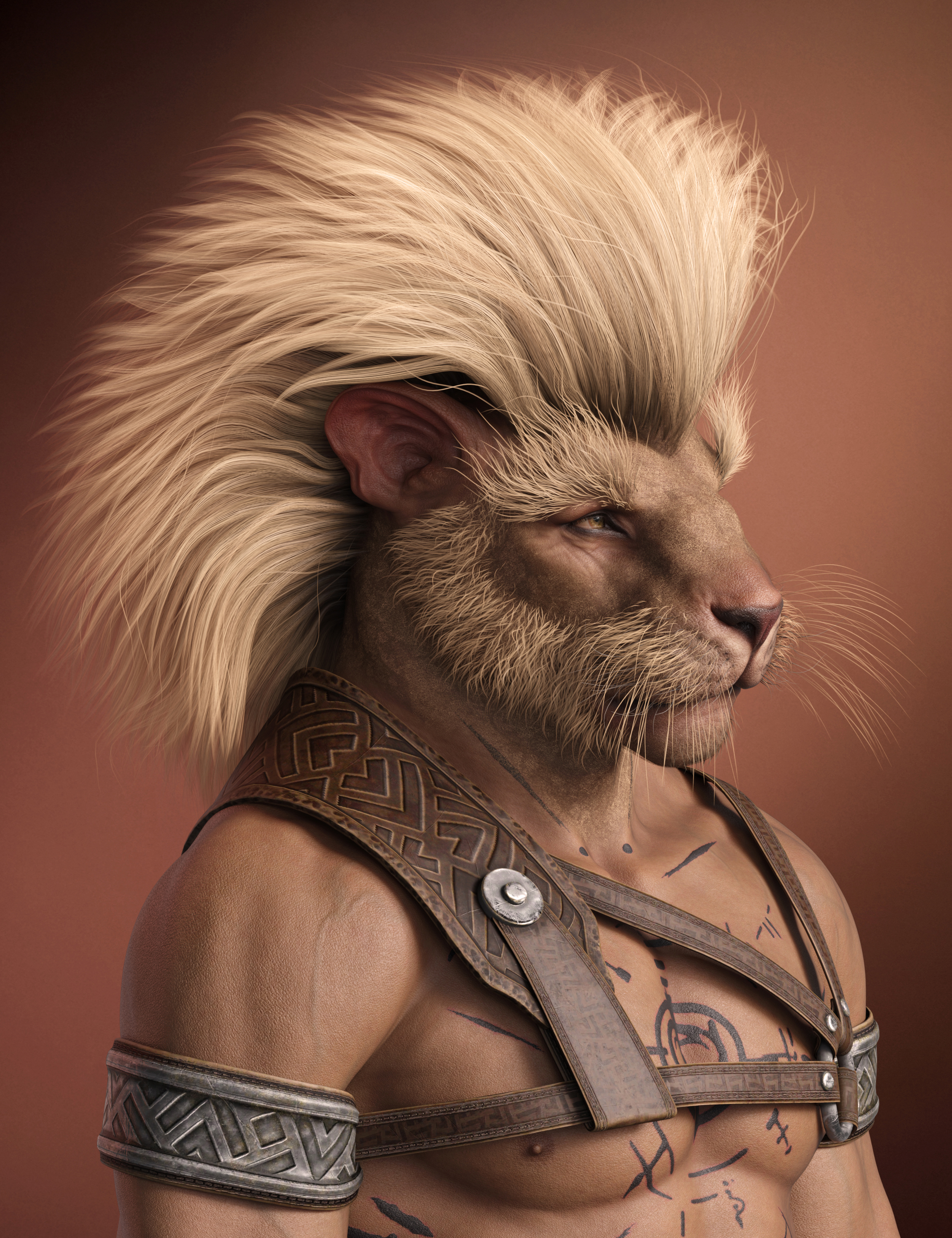 Panthera Mane, Whiskers, and Eyebrows for Genesis 9 by: Laticis Imagery, 3D Models by Daz 3D