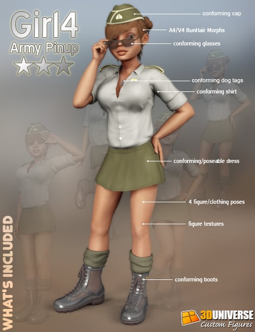 Girl 4 Army Pinup by: 3D Universe, 3D Models by Daz 3D