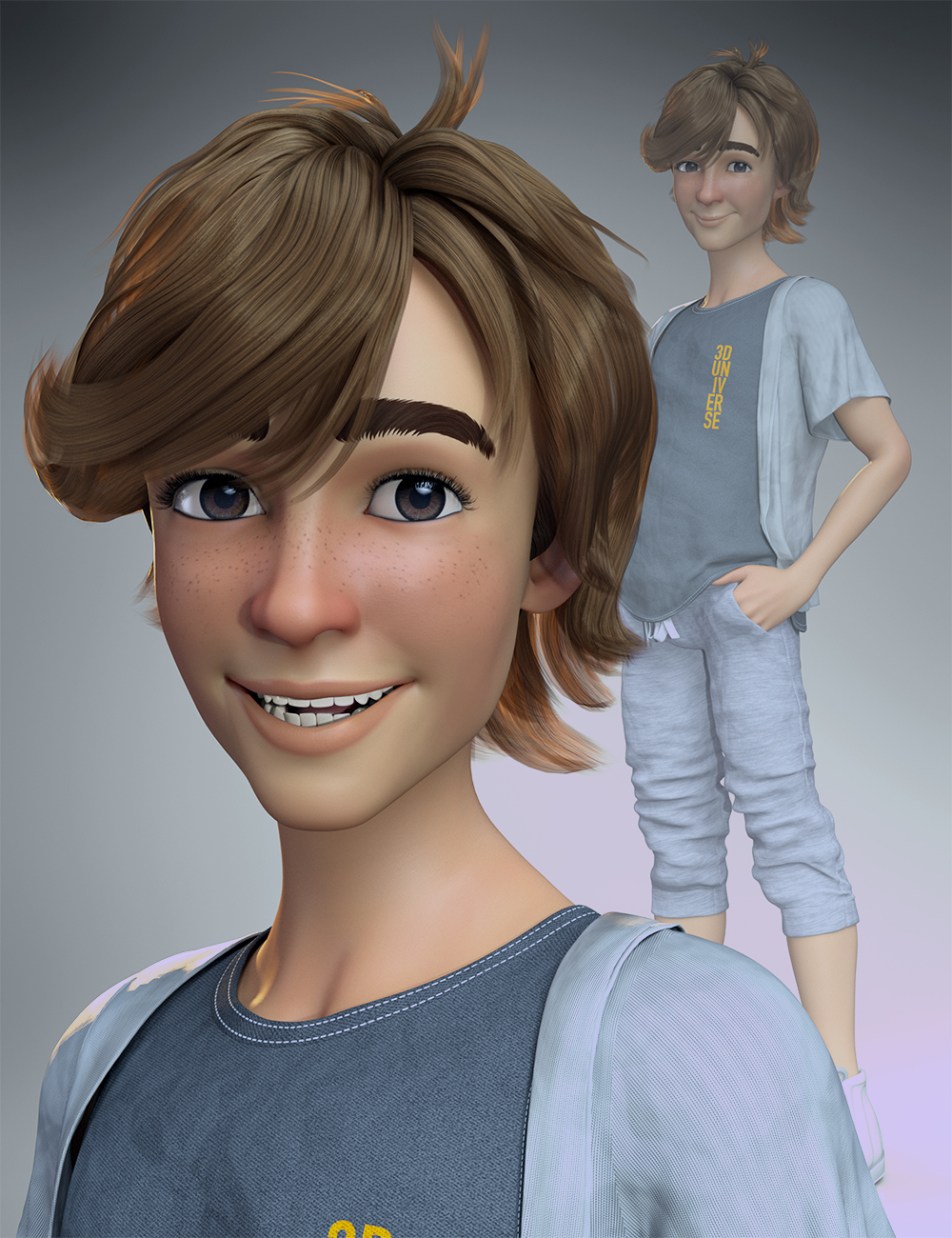 Cartoon Adult Male Character, Hair, and Outfit for Genesis 9 | Daz 3D