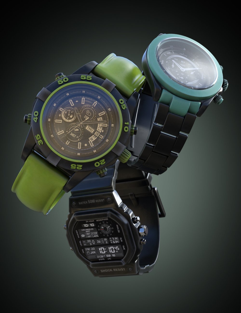 B.E.T.T.Y. Smart Watches for Genesis 9 by: B.E.T.T.Y, 3D Models by Daz 3D