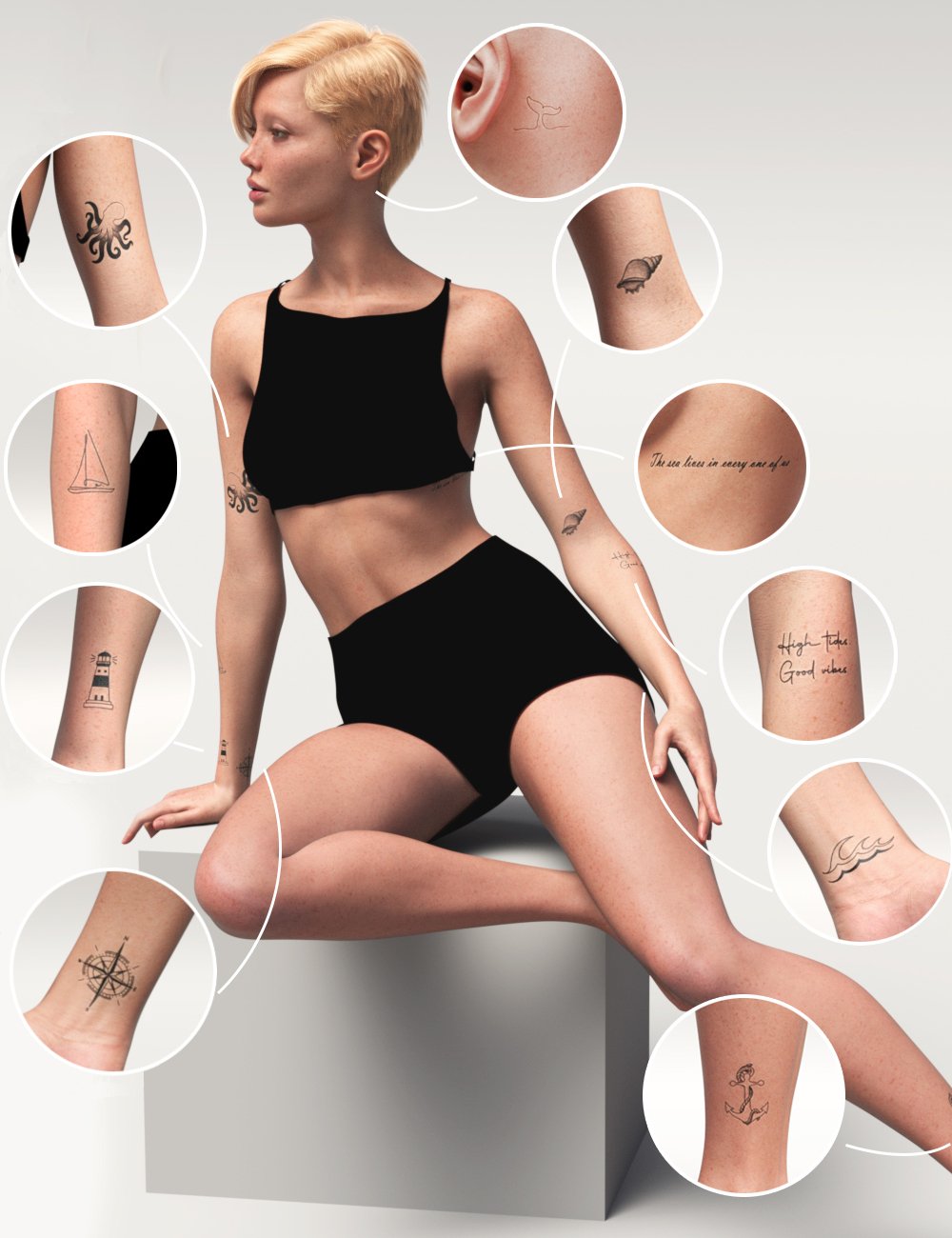 Art of the Sea LIE Tattoos for Genesis 9 by: 3D SugarStardust Angel, 3D Models by Daz 3D