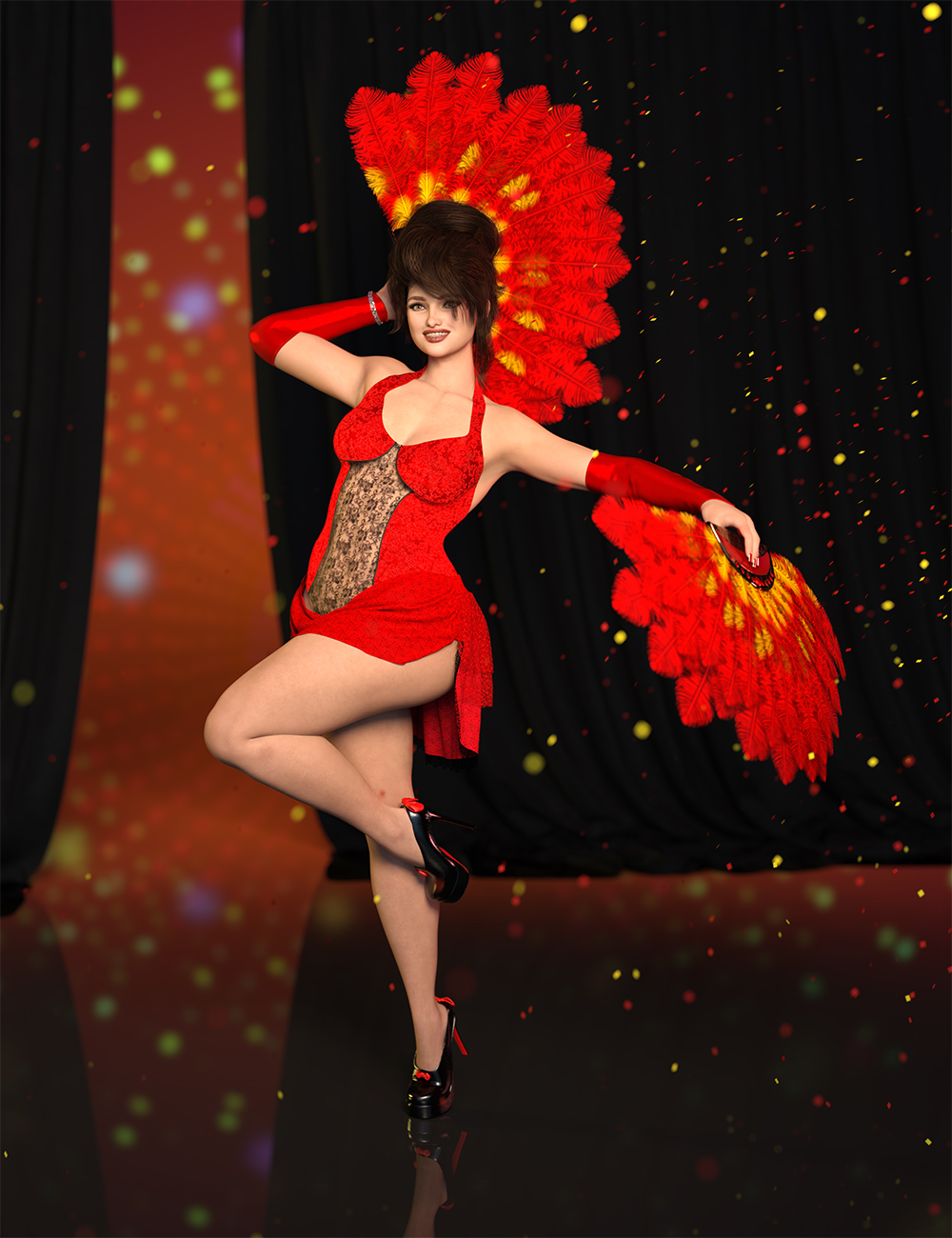 dForce Burlesque Dance Outfit and Props for Genesis 9 by: Amaranth, 3D Models by Daz 3D