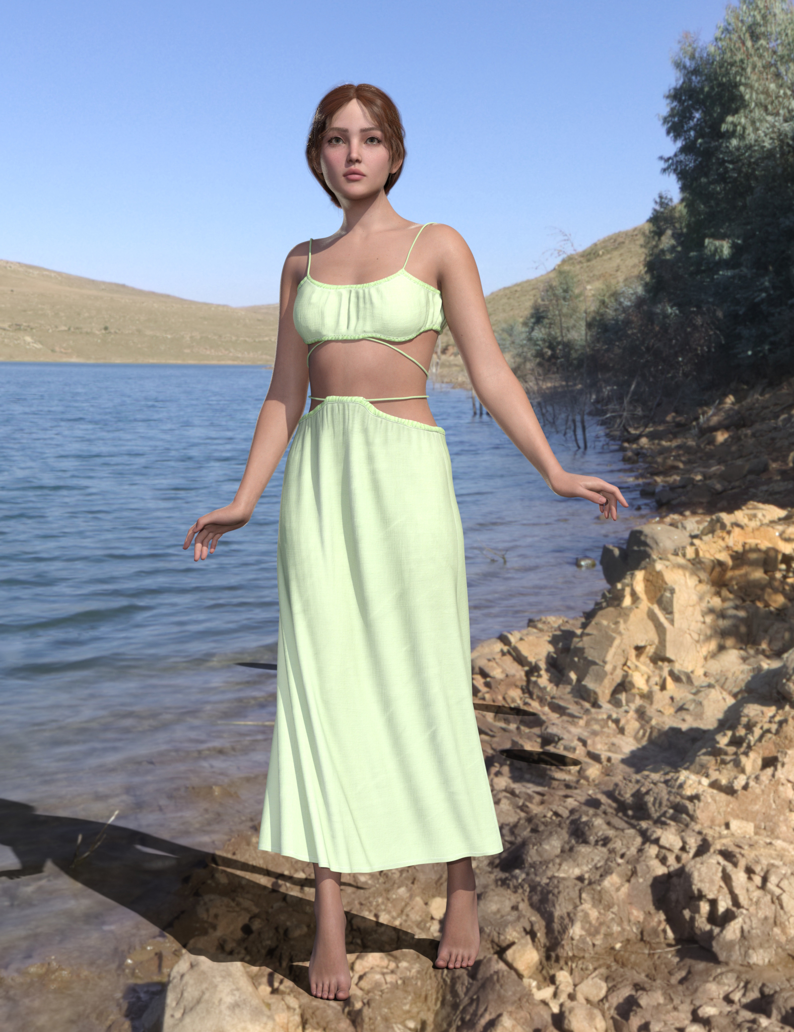 dForce MK Casual Crop Top Long Skirt for Genesis 9 by: wsmonkeyking, 3D Models by Daz 3D