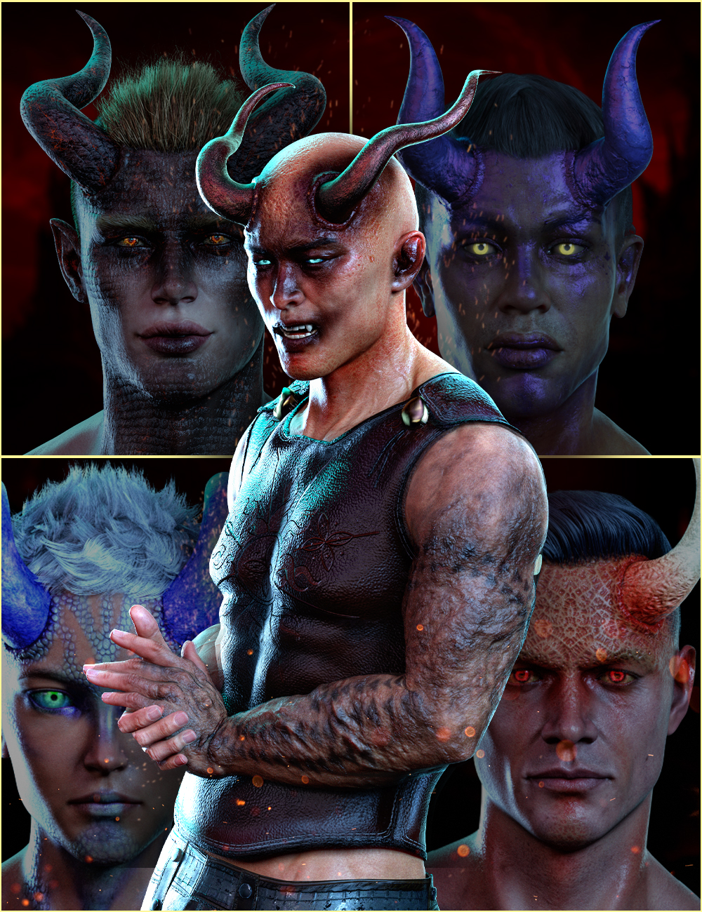 FPE Universal Horns Add-On Textures for Genesis 8.1 Male | Daz 3D