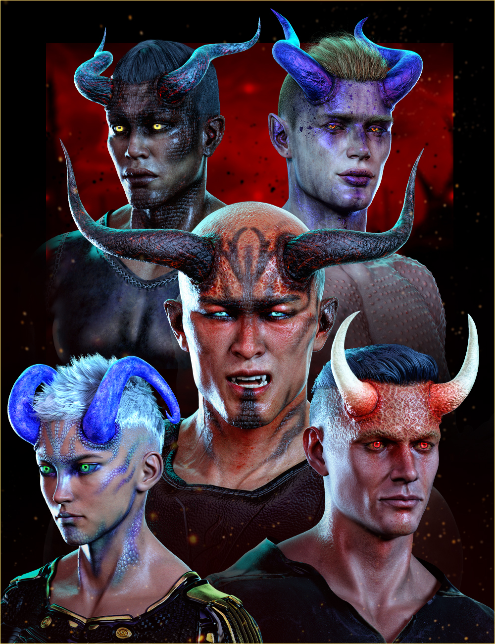 FPE Universal Horns Add-On Textures for Genesis 8.1 Male | Daz 3D