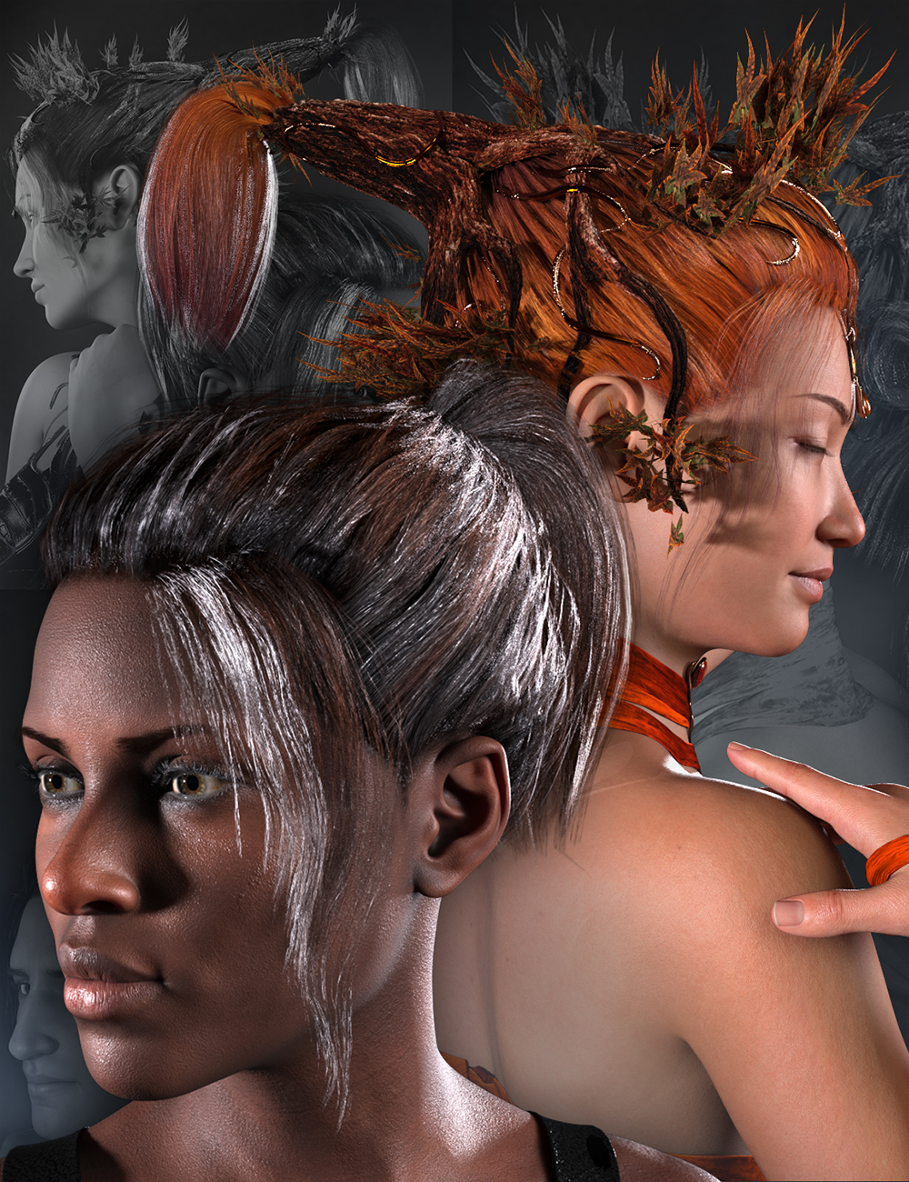 Tree Hair Bundle by: ArkiShox-Design, 3D Models by Daz 3D