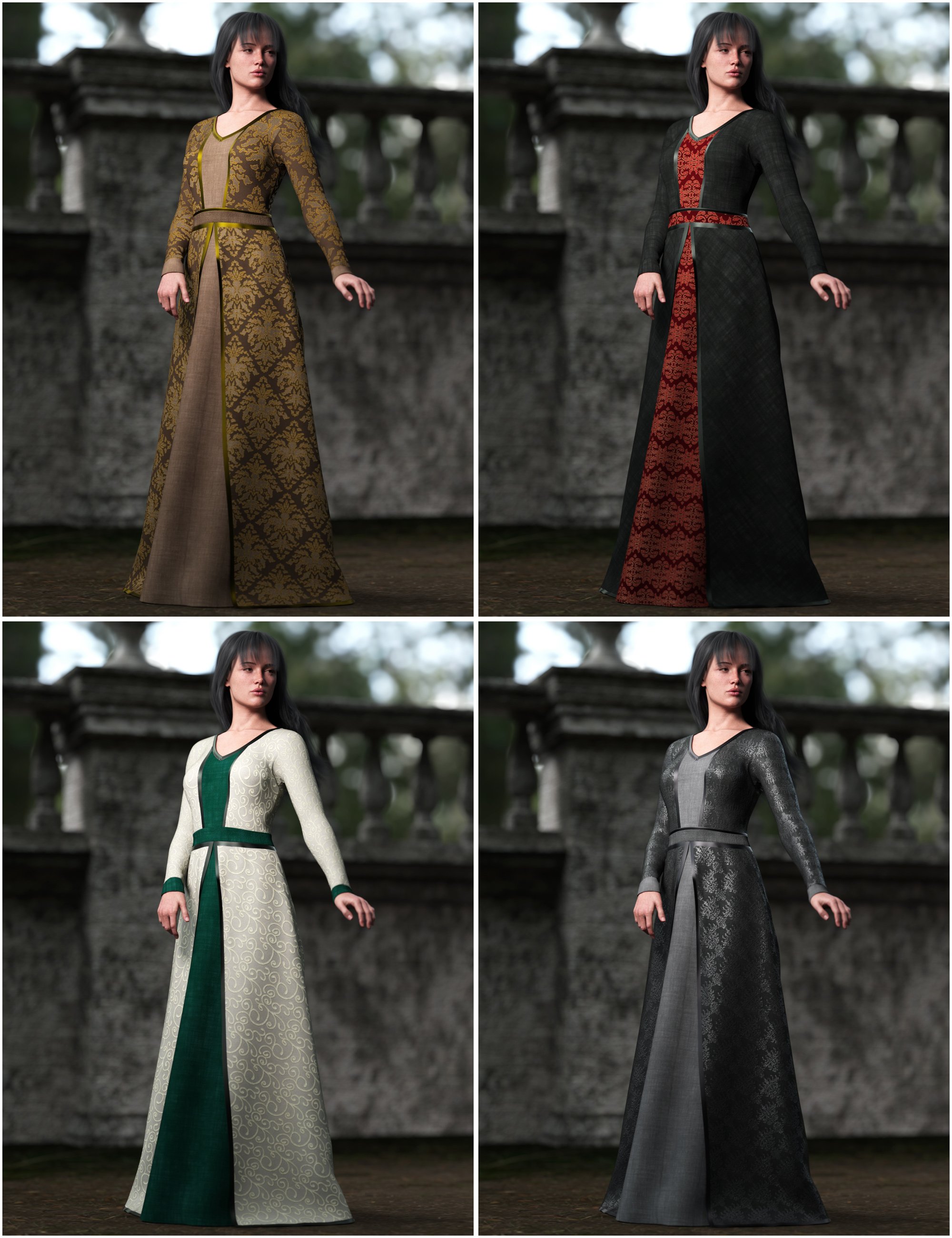 Texture Expansion for dForce Medieval Basic Dress for Genesis 9 by: outoftouch, 3D Models by Daz 3D