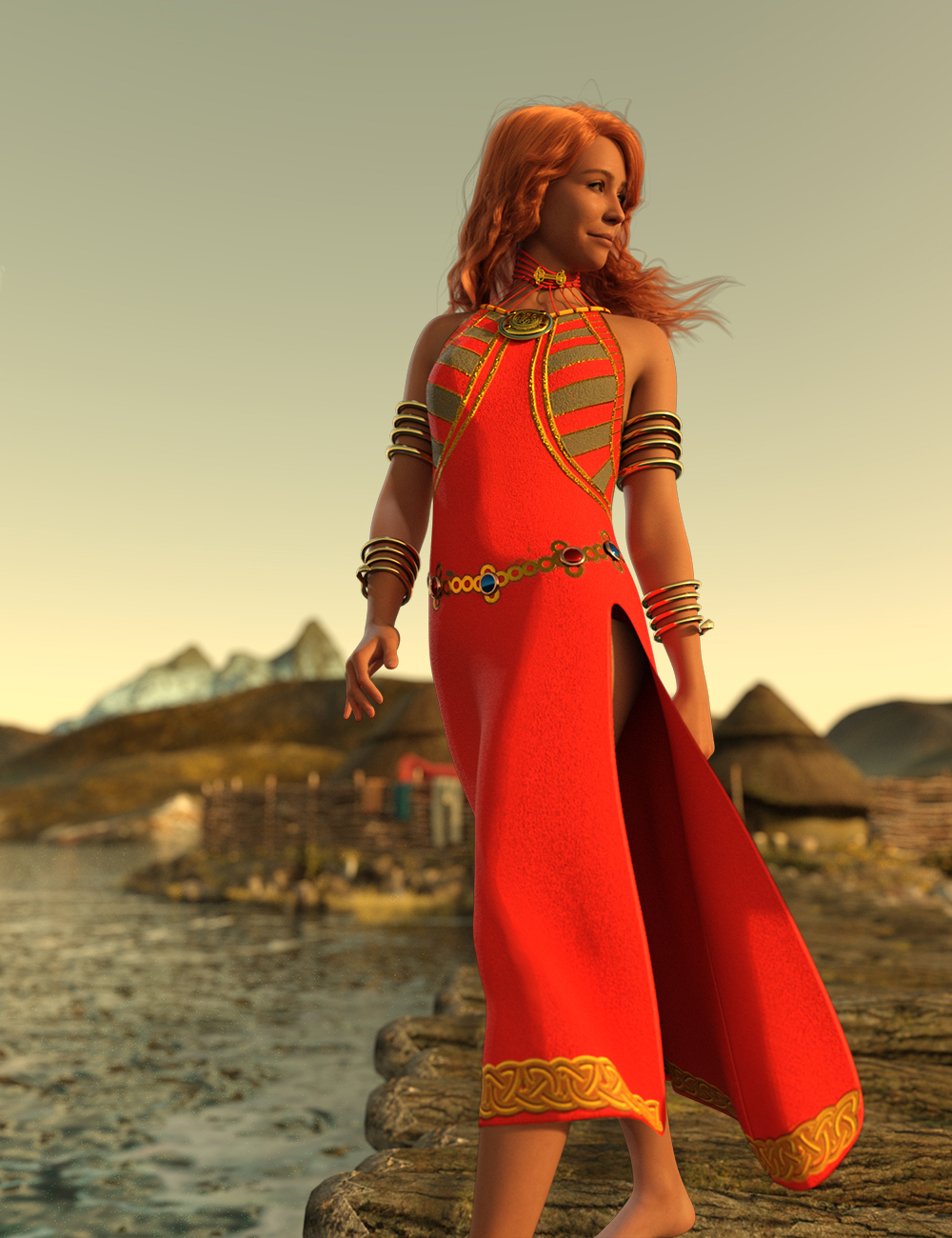 dForce Celtic Style Dress Outfit for Genesis 9 by: Meshitup, 3D Models by Daz 3D