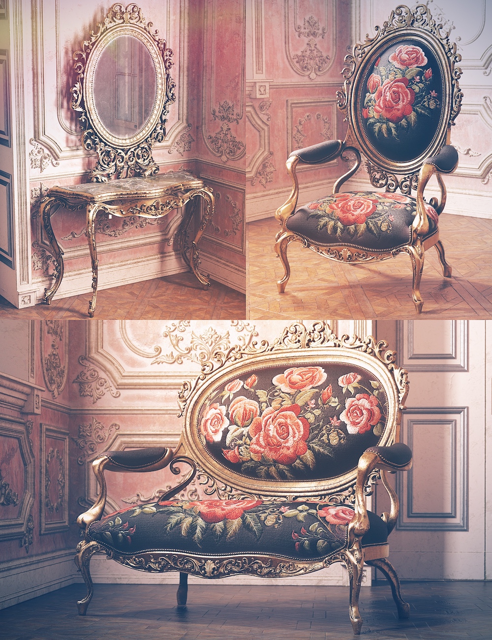 Rococo Revival Furniture Textures by: Linday, 3D Models by Daz 3D