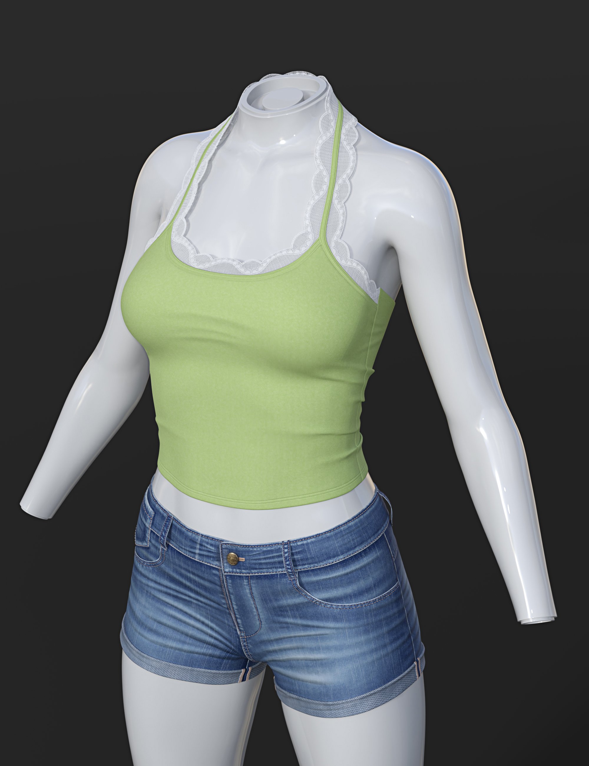 dForce SU Jeans Vest Suit for Genesis 9, 8.1, and 8 Female by: Sue Yee, 3D Models by Daz 3D