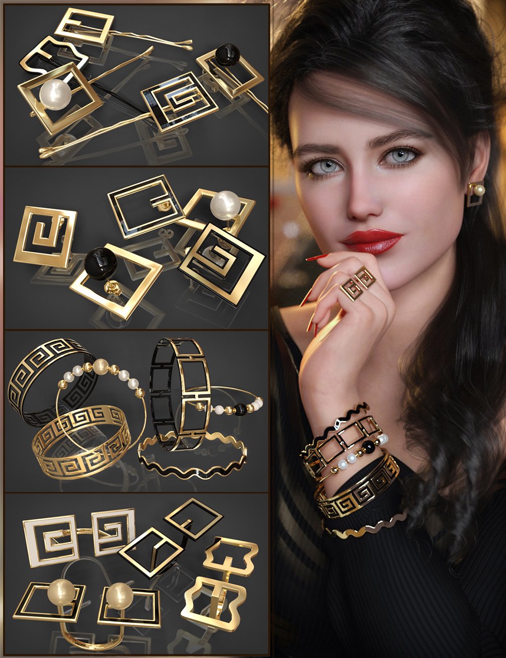 VRV Nadine Jewelry for Genesis 9, 8.1, and 8 Females by: VRVirtuososaddy, 3D Models by Daz 3D