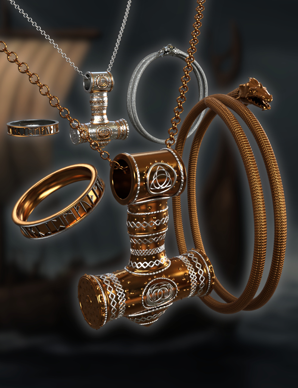 Viking Jewellery for Genesis 9 and 8 by: Fantasyart3D, 3D Models by Daz 3D