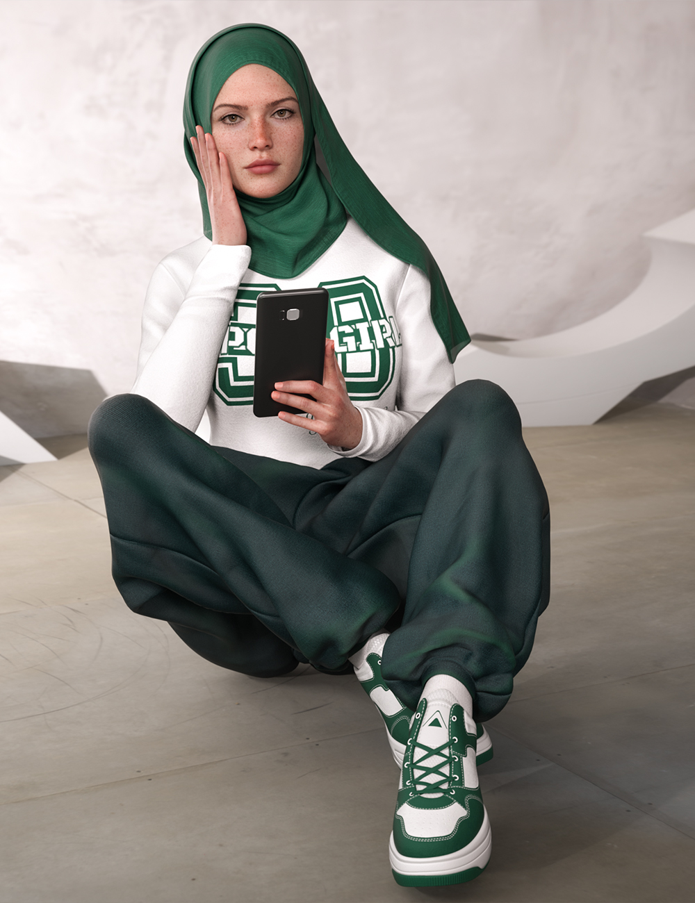 dForce Casual Hijab Outfit Texture Add-On by: fefecoolyellow, 3D Models by Daz 3D