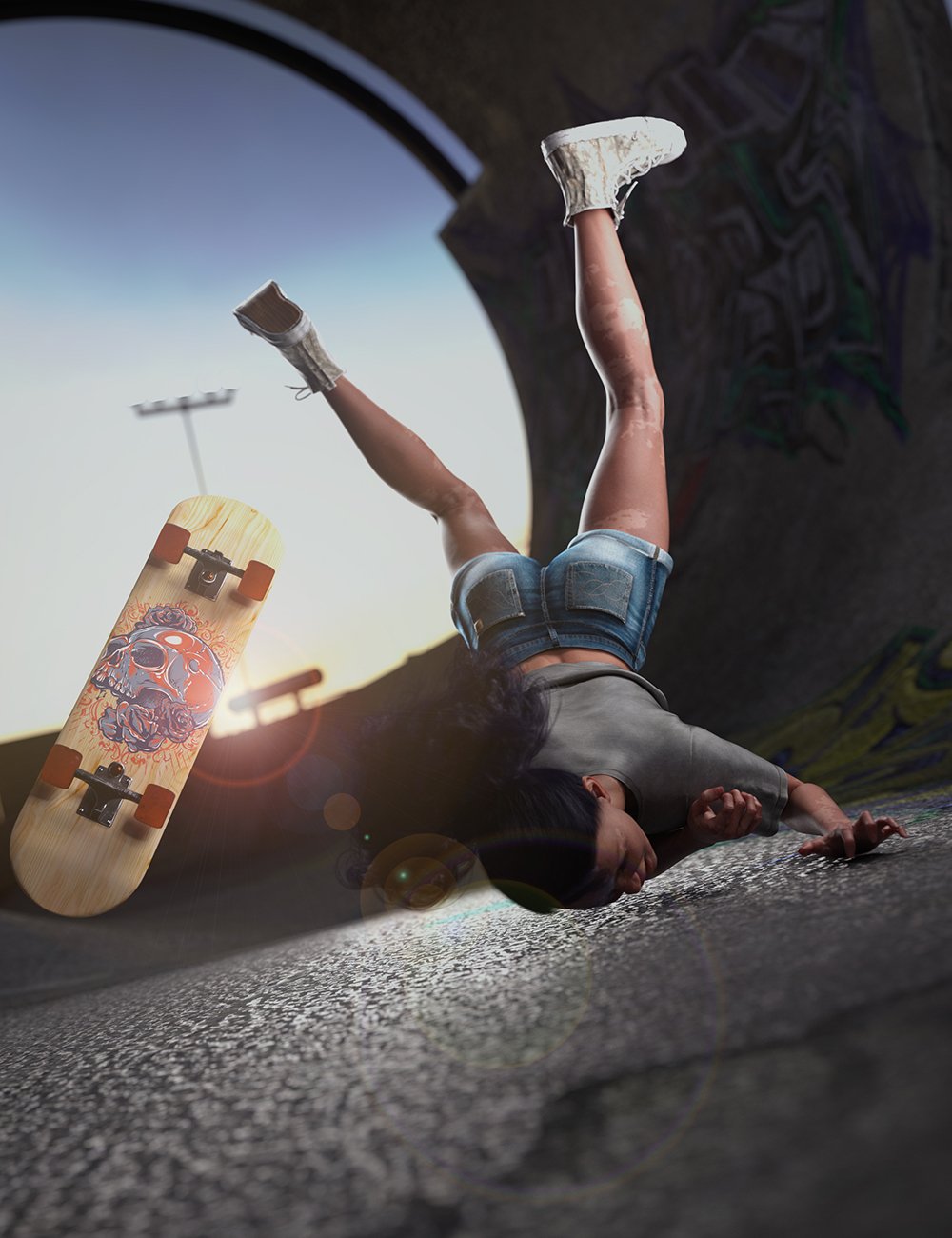 Wyld Chyld: Skater Poses with Skateboard for Genesis 9 Feminine | Daz 3D