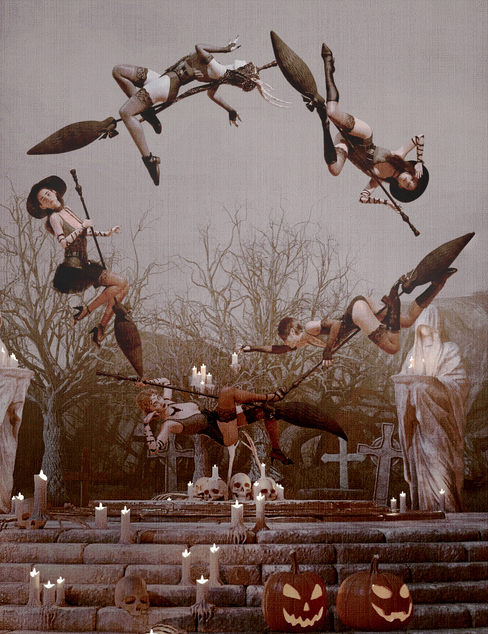 KuJ Witch Wing Poses for Genesis 9 and 8 Female by: Kujira, 3D Models by Daz 3D