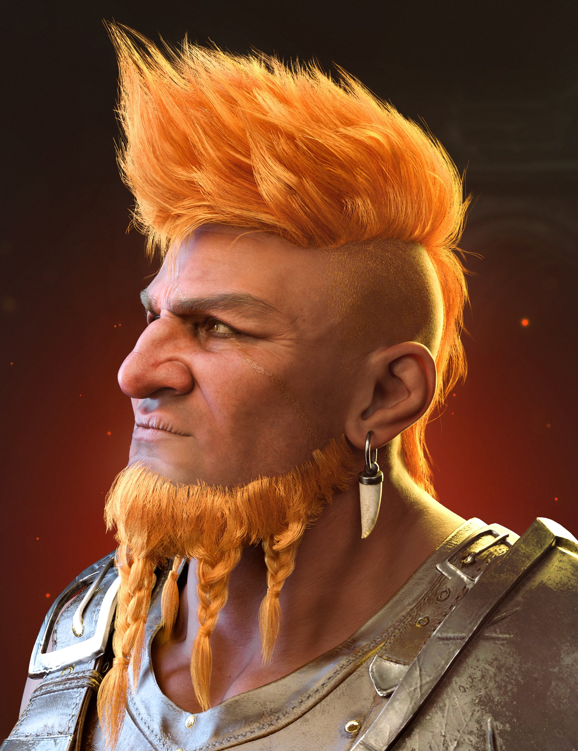 HS Wildfire Mohawk and Beard For Genesis 9, 8, and 8.1 Males by: Hair Studio, 3D Models by Daz 3D