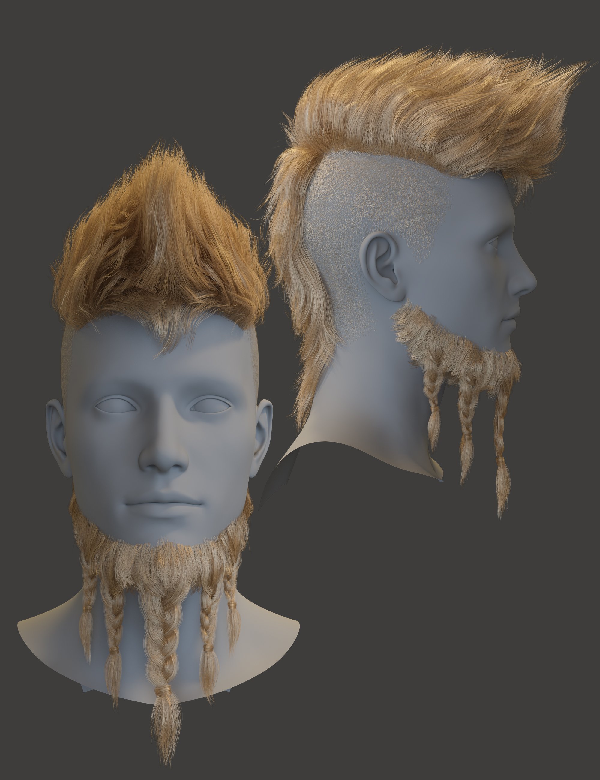 HS Wildfire Mohawk and Beard For Genesis 9, 8, and 8.1 Males | Daz 3D