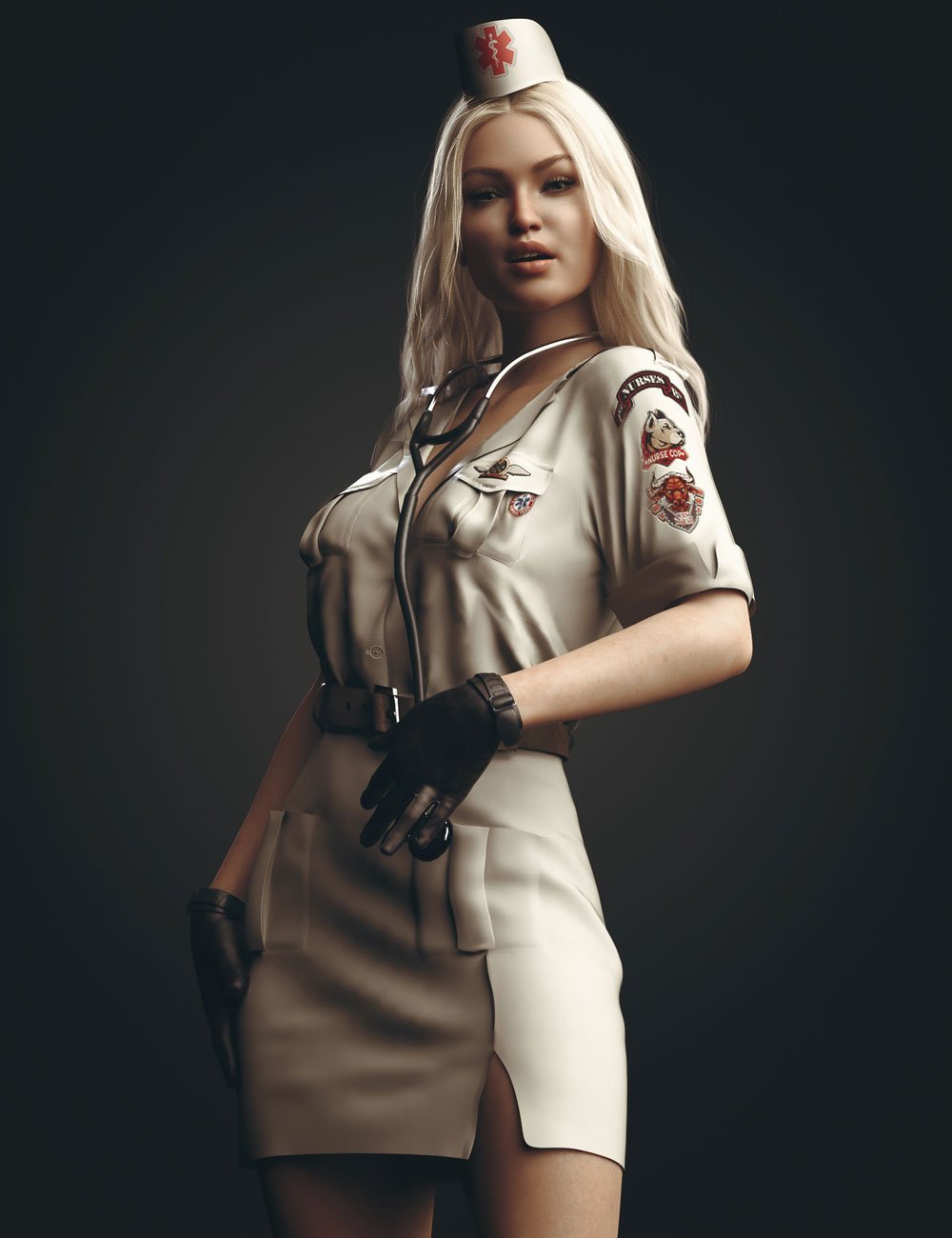dForce Military Nurse Outfit 1 for Genesis 9, 8, 8.1 Female by: PAMAWO, 3D Models by Daz 3D