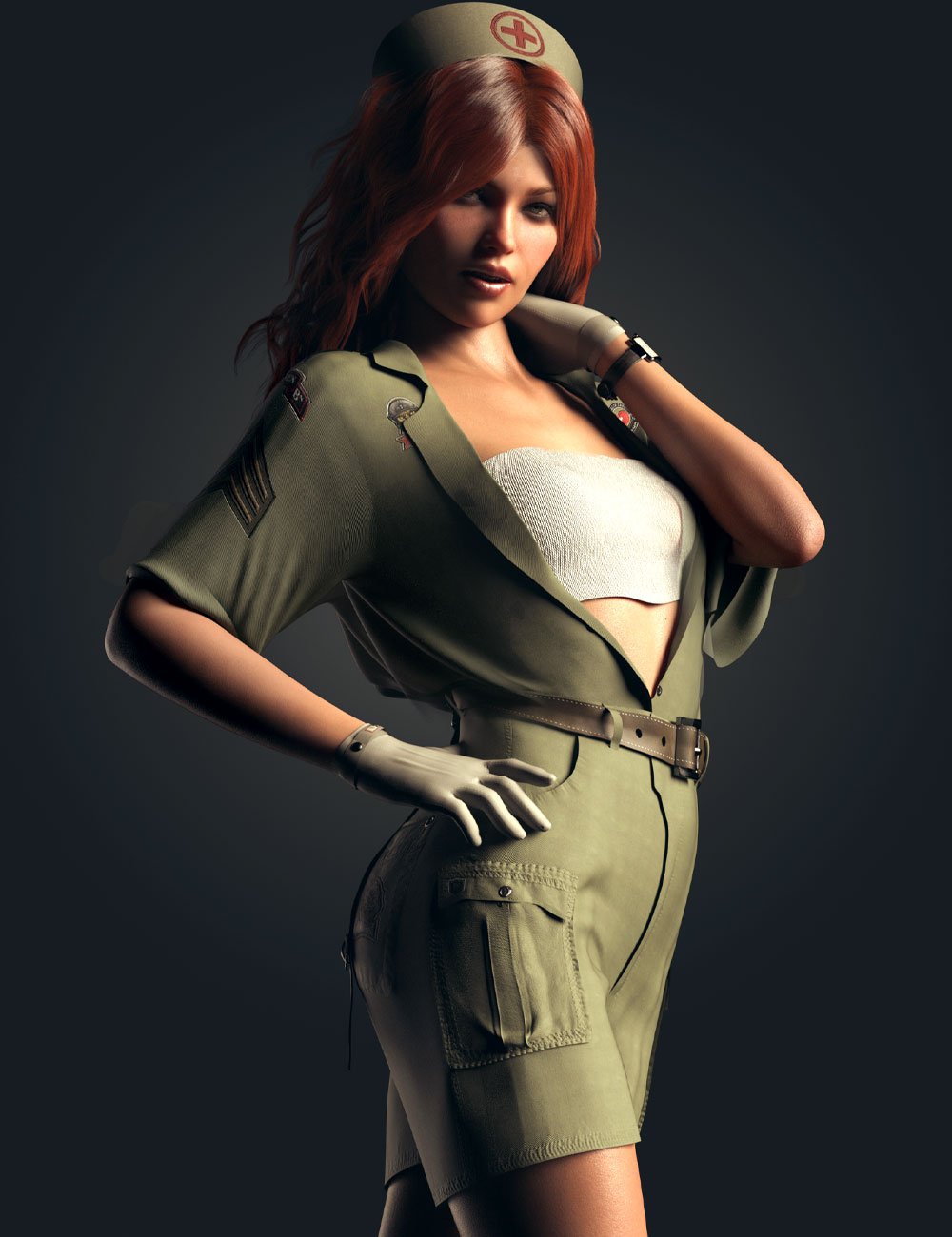 dForce Military Nurse Outfit 3 for Genesis 9, 8, 8.1 Female by: PAMAWO, 3D Models by Daz 3D