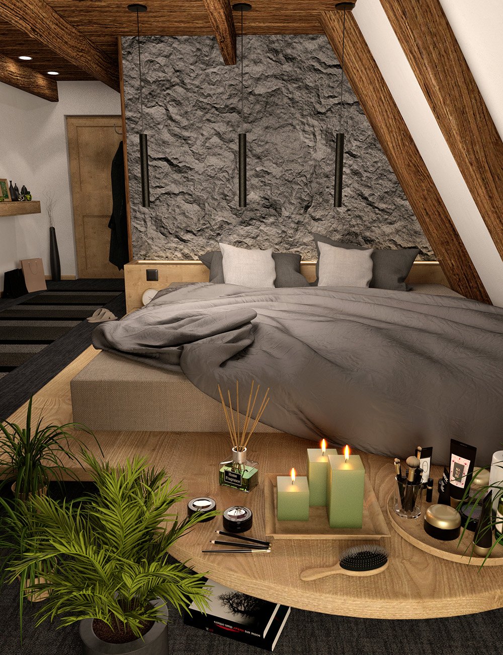 Scandinavian Style A-Frame House AddOn: Bedroom and Bathroom by: 3DStyle, 3D Models by Daz 3D