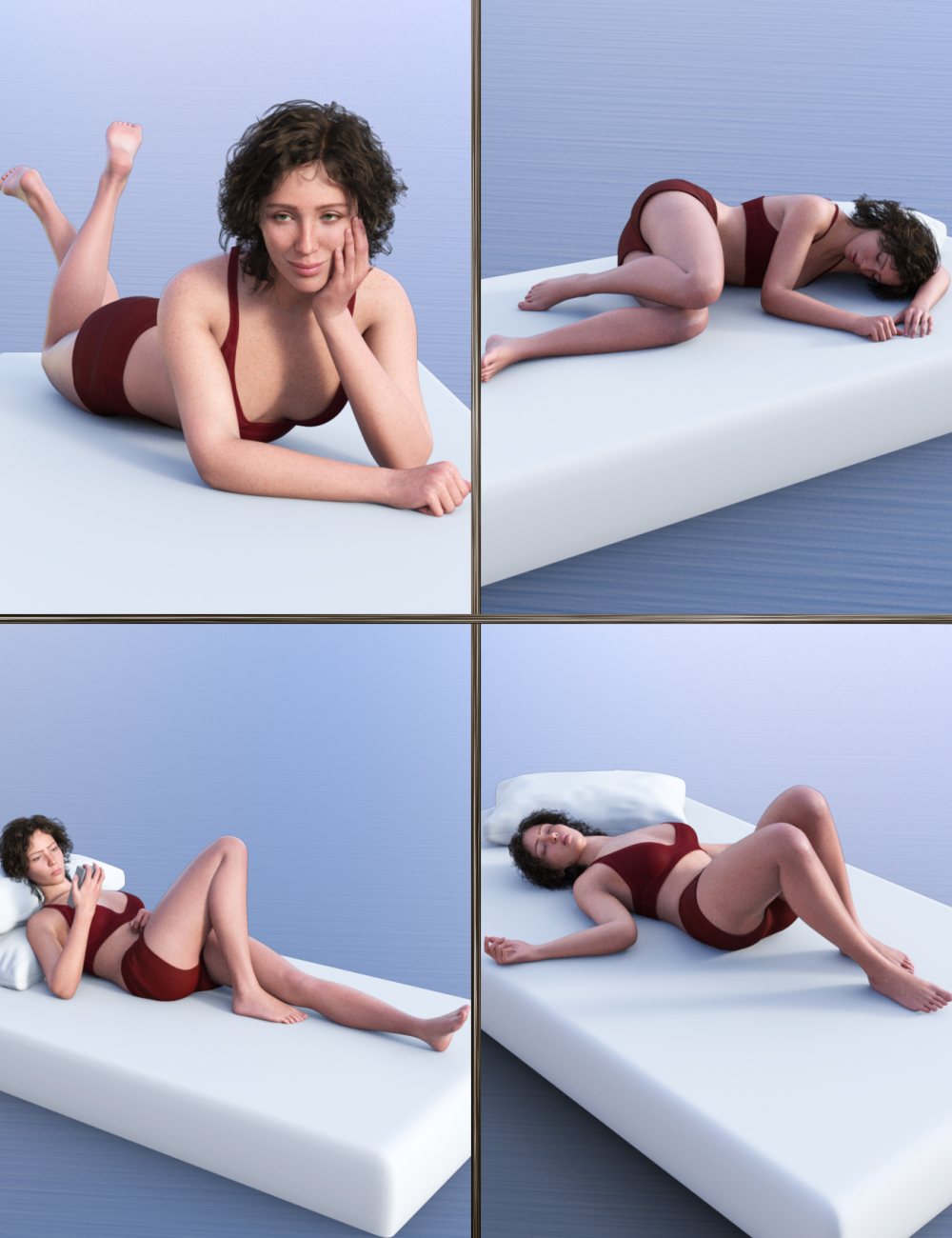 JW My Bed Feminine Poses for Genesis 9 by: JWolf, 3D Models by Daz 3D