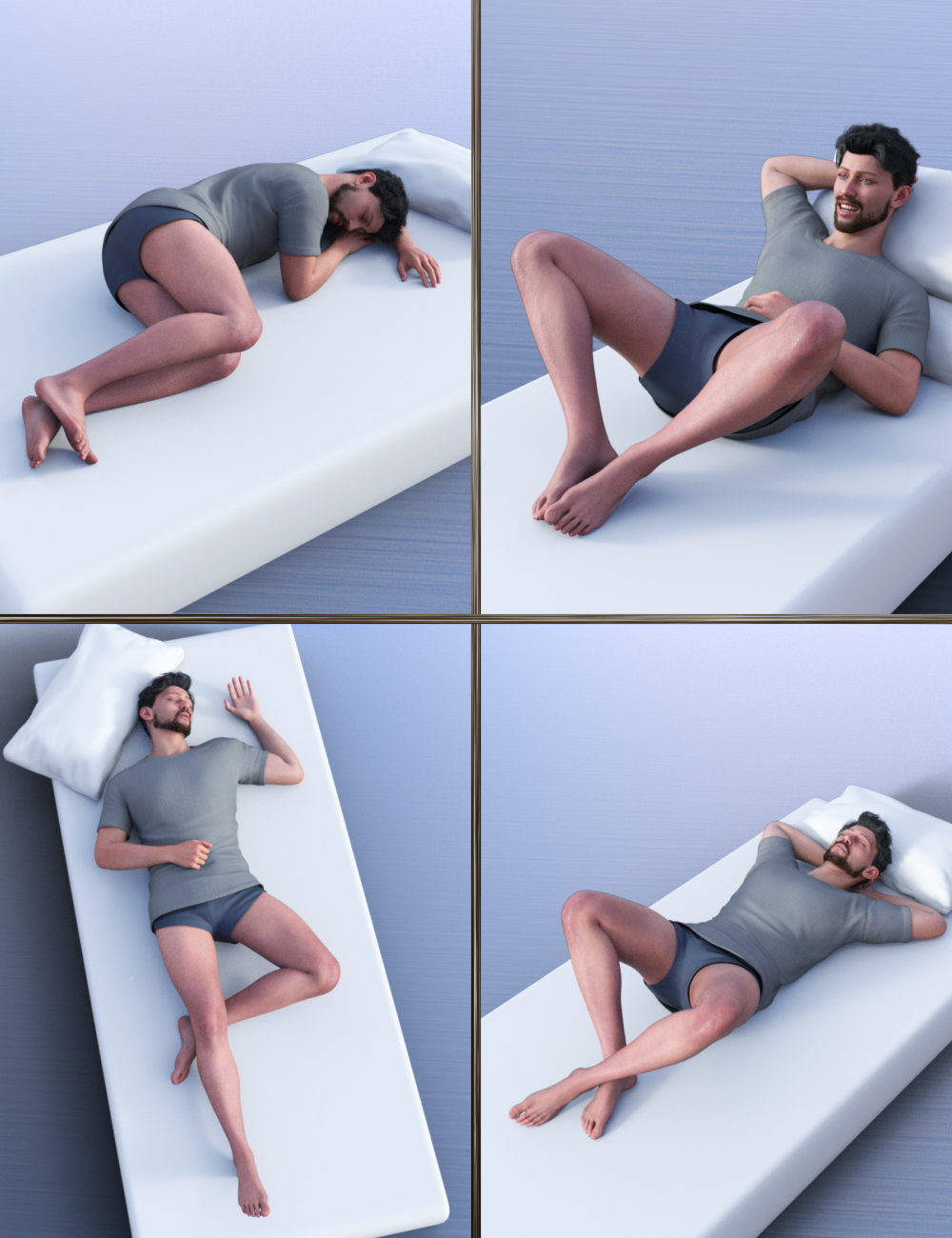 JW My Bed Masculine Poses for Genesis 9 by: JWolf, 3D Models by Daz 3D
