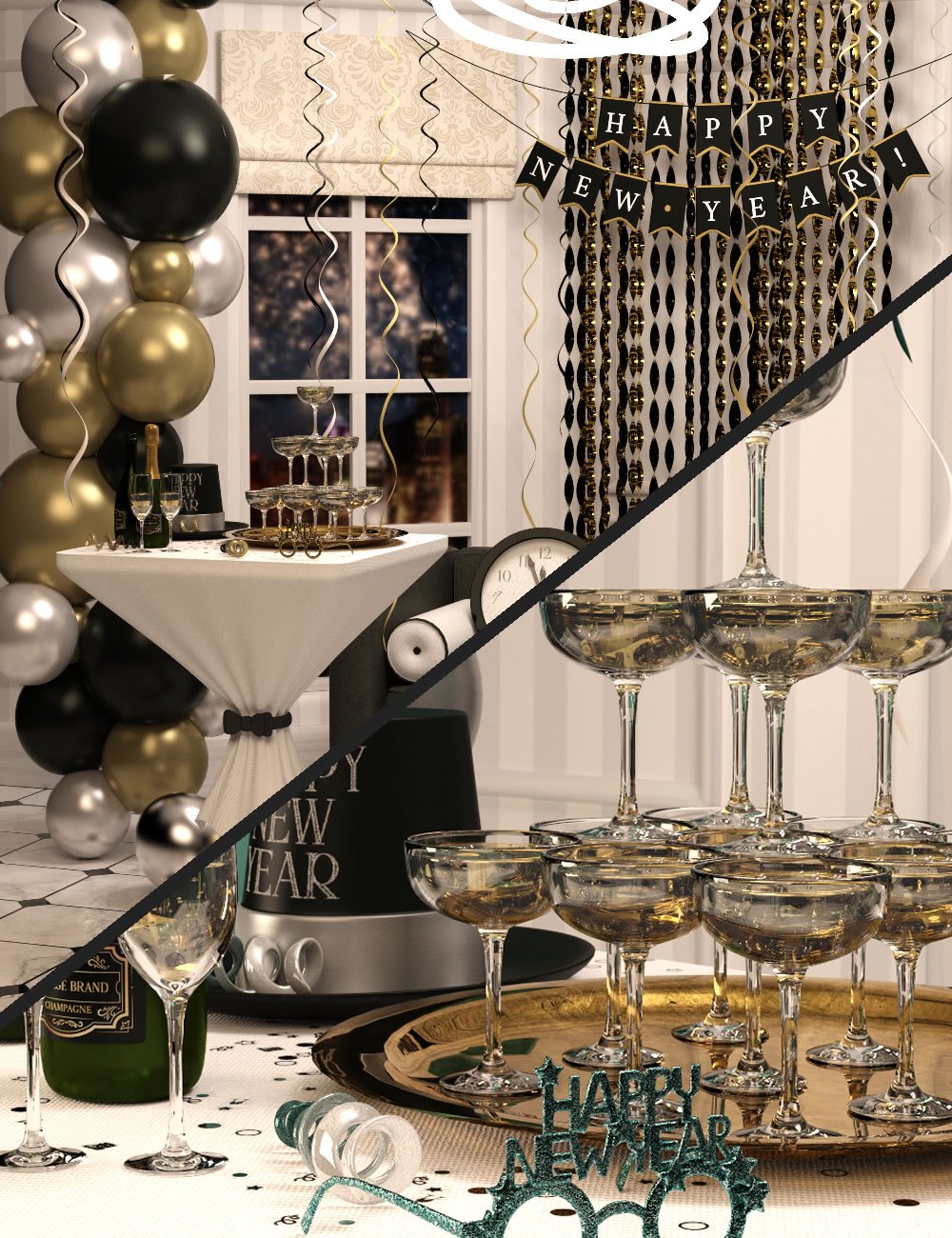 Mini Scenes New Years by: SilvaAnt3d, 3D Models by Daz 3D