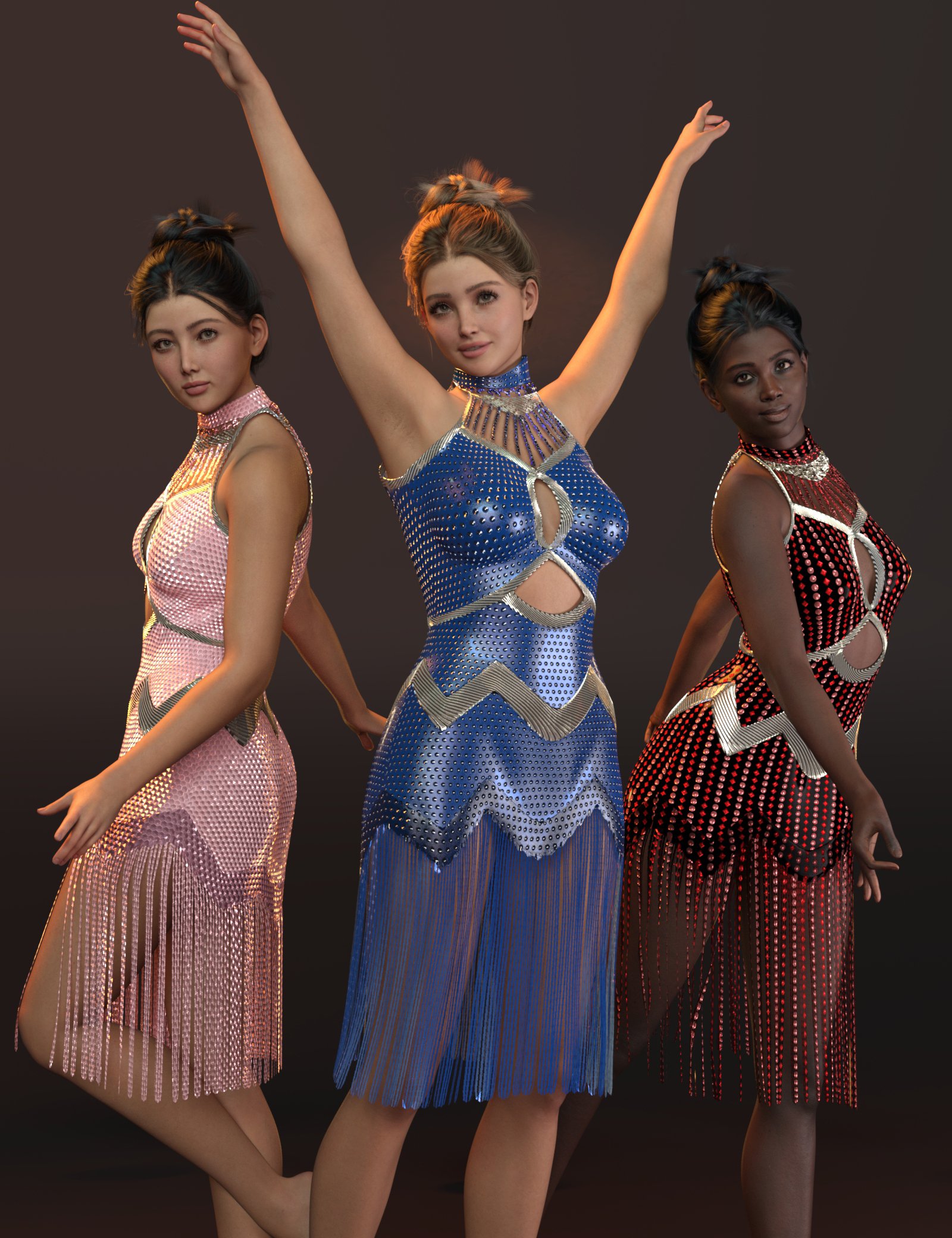 dForce MK Fringed Evening Dress for Genesis 9 by: wsmonkeyking, 3D Models by Daz 3D