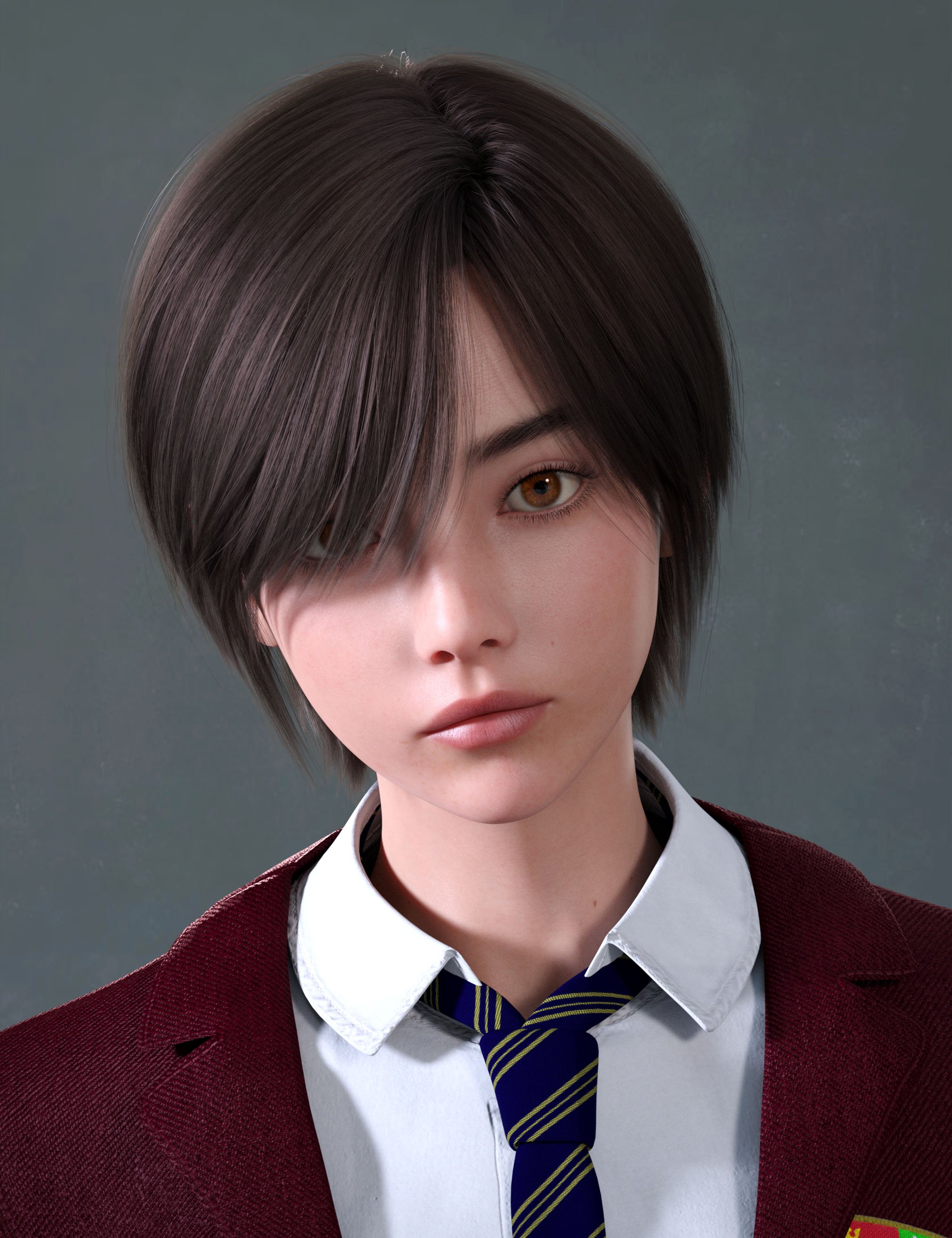 BS Japanese Short Hair for Genesis 9 by: BirthStone, 3D Models by Daz 3D