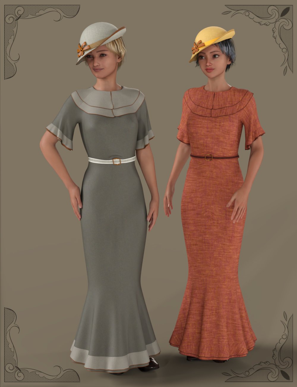 dForce 1930s Party Frock and Hat for Genesis 9 by: Fantasyart3D, 3D Models by Daz 3D