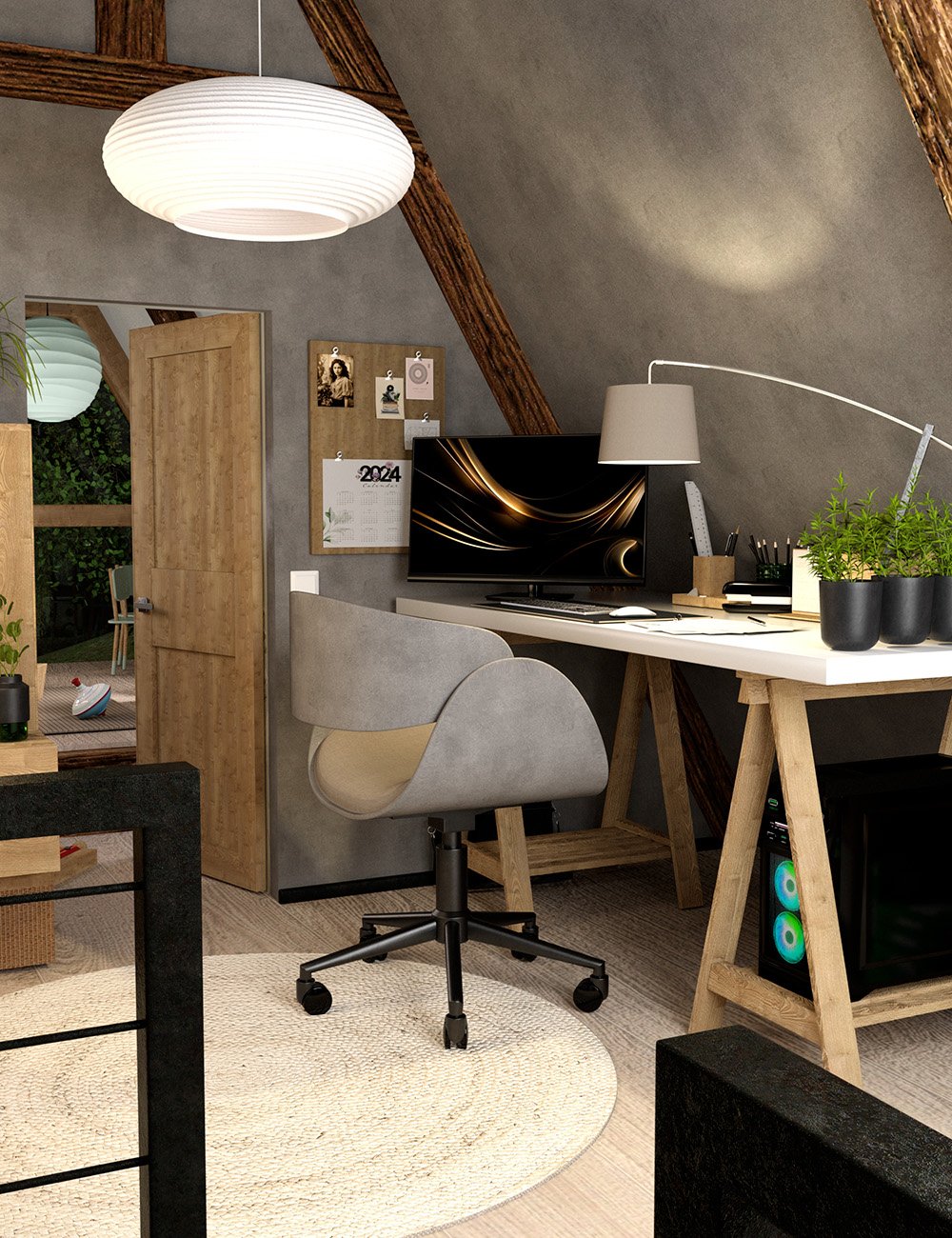 Scandinavian Style A-Frame House AddOn: Office and Child Room by: 3DStyle, 3D Models by Daz 3D