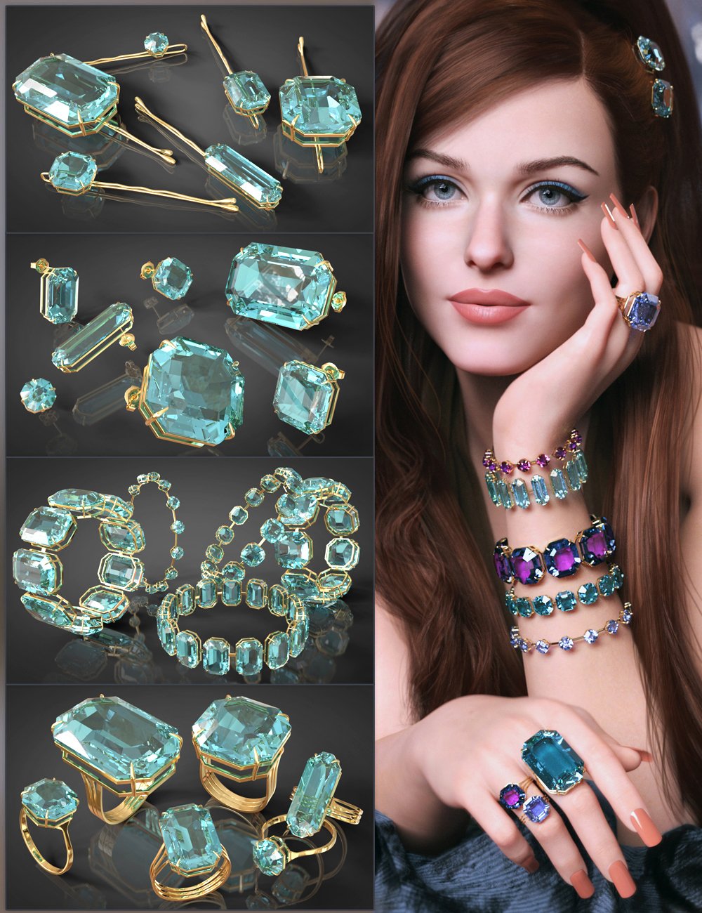 VRV Gemma Jewelry for Genesis 9, 8.1, and 8 Females by: VRVirtuososaddy, 3D Models by Daz 3D