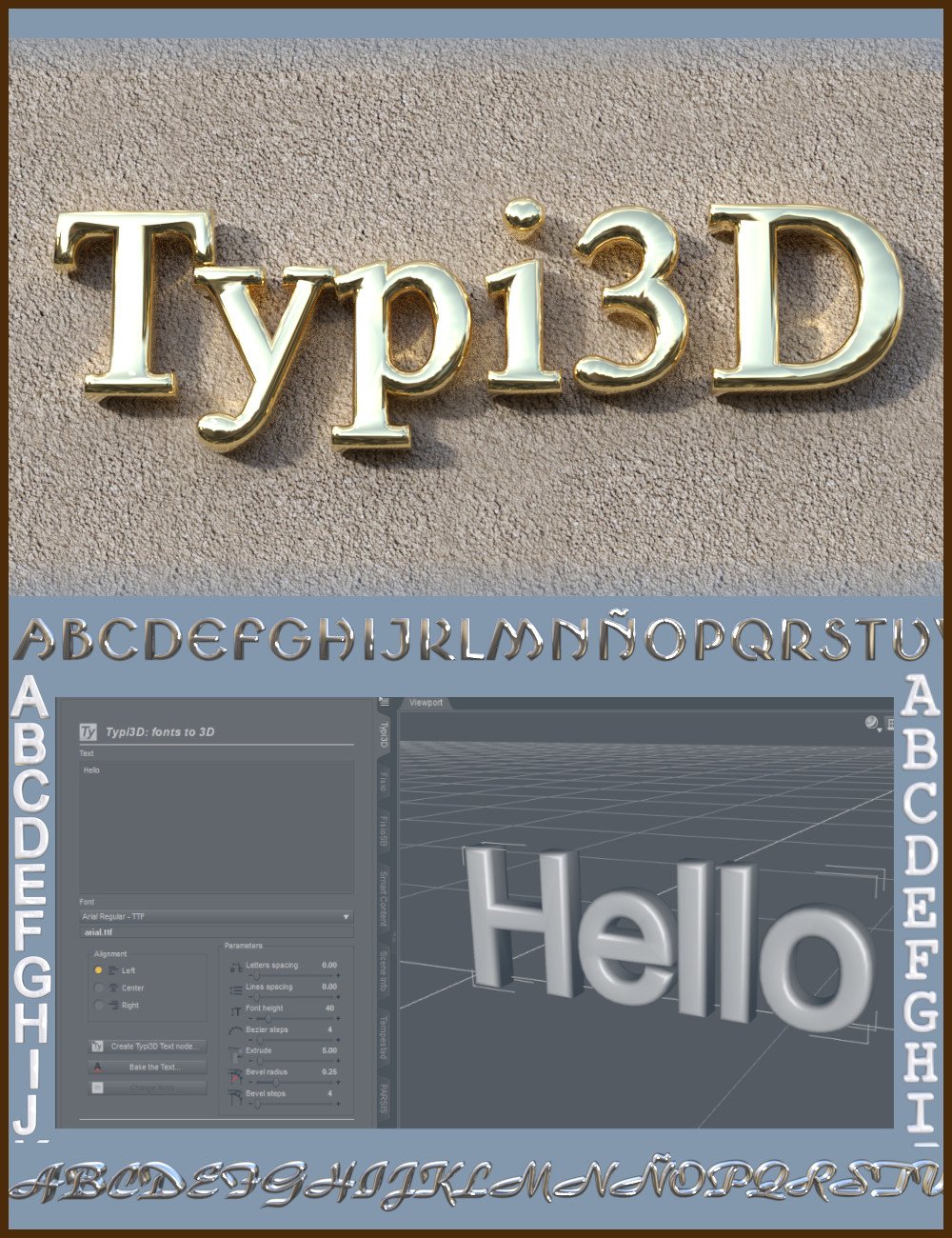 Typi3D: fonts to 3D - Windows version by: Alvin Bemar, 3D Models by Daz 3D