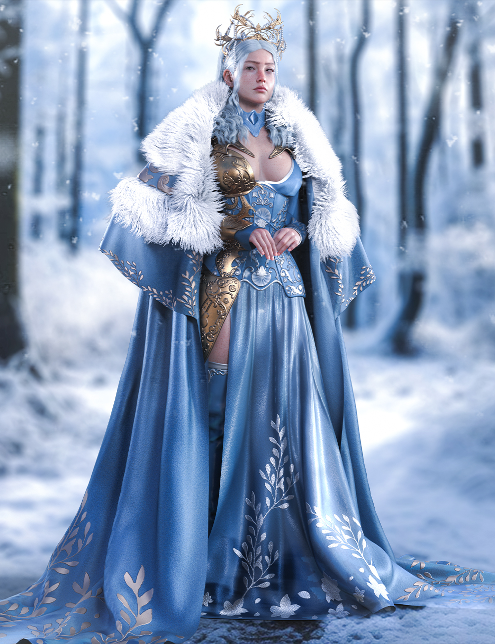 dForce Snowflake Queen Outfit for Genesis 9 by: fefecoolyellow, 3D Models by Daz 3D