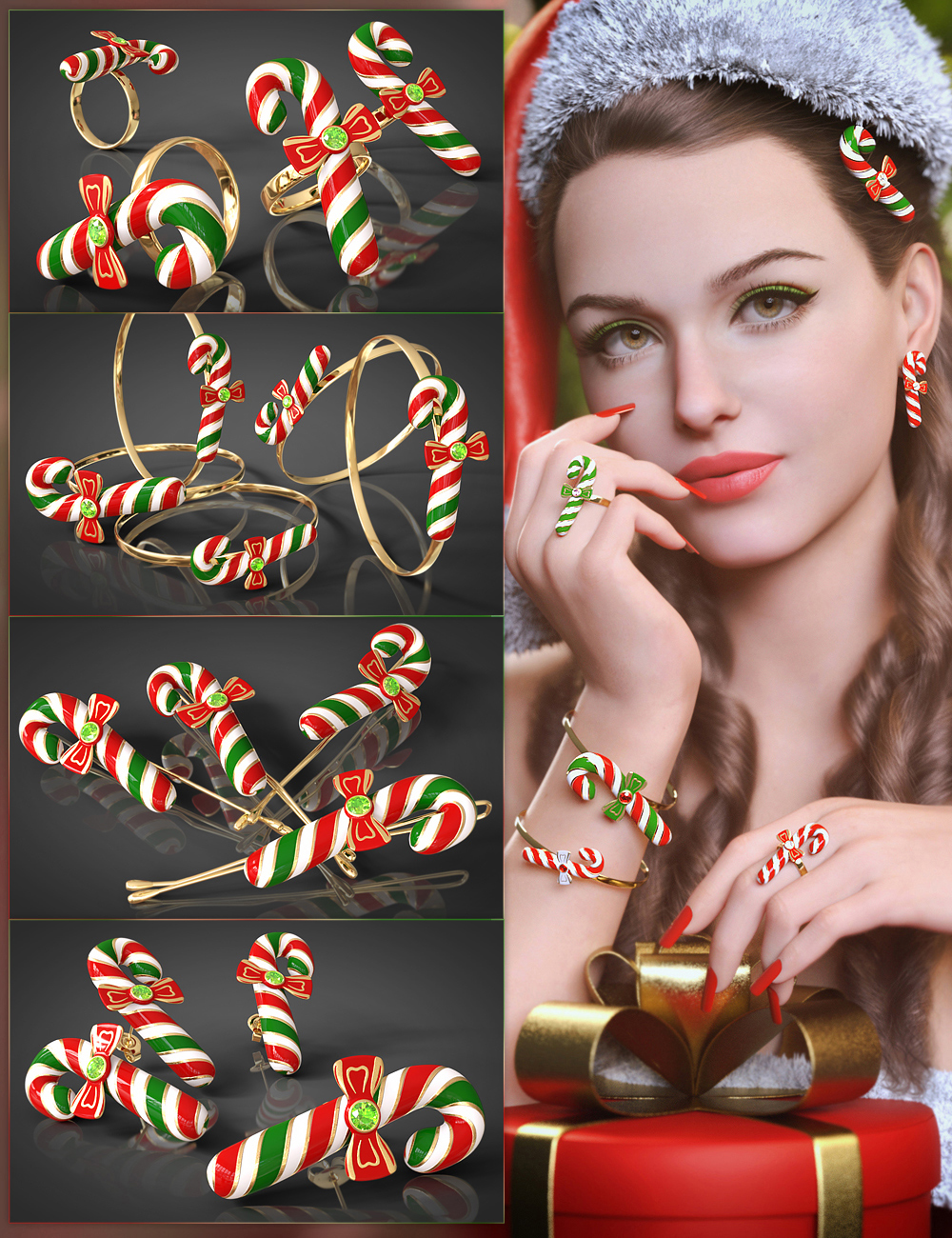 VRV Candy Cane Jewelry for Genesis 9, 8.1, and 8 Females by: VRVirtuososaddy, 3D Models by Daz 3D