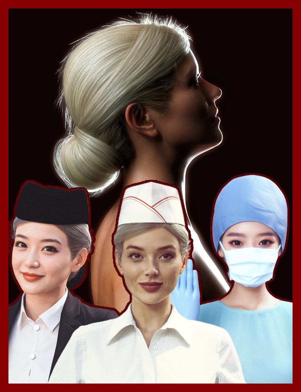 dForce Nirv Low Chignon Professional Hair and Caps for Genesis 9 and 8 Female by: Nirvana, 3D Models by Daz 3D