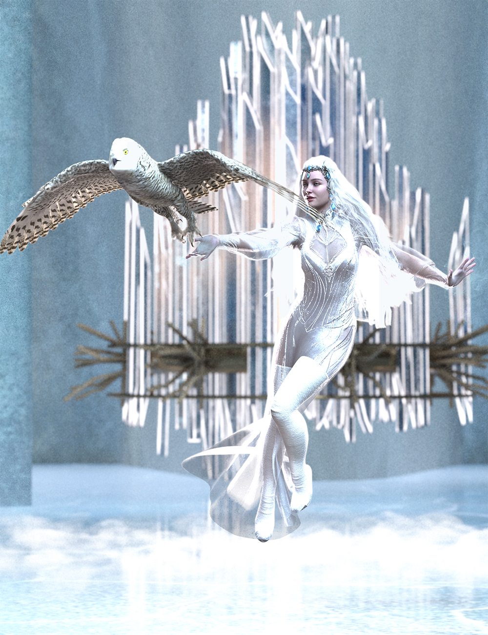 Lady of the Owls Poses for Genesis 9 Feminine and Magic Owl by: Ensary, 3D Models by Daz 3D