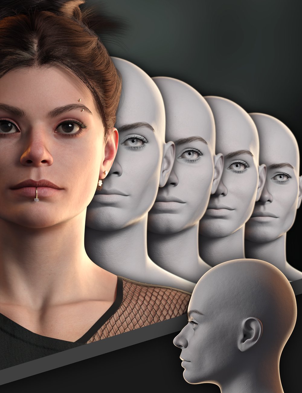 Head Shapes Vol.2 Feminine for Genesis 9 by: Censored, 3D Models by Daz 3D