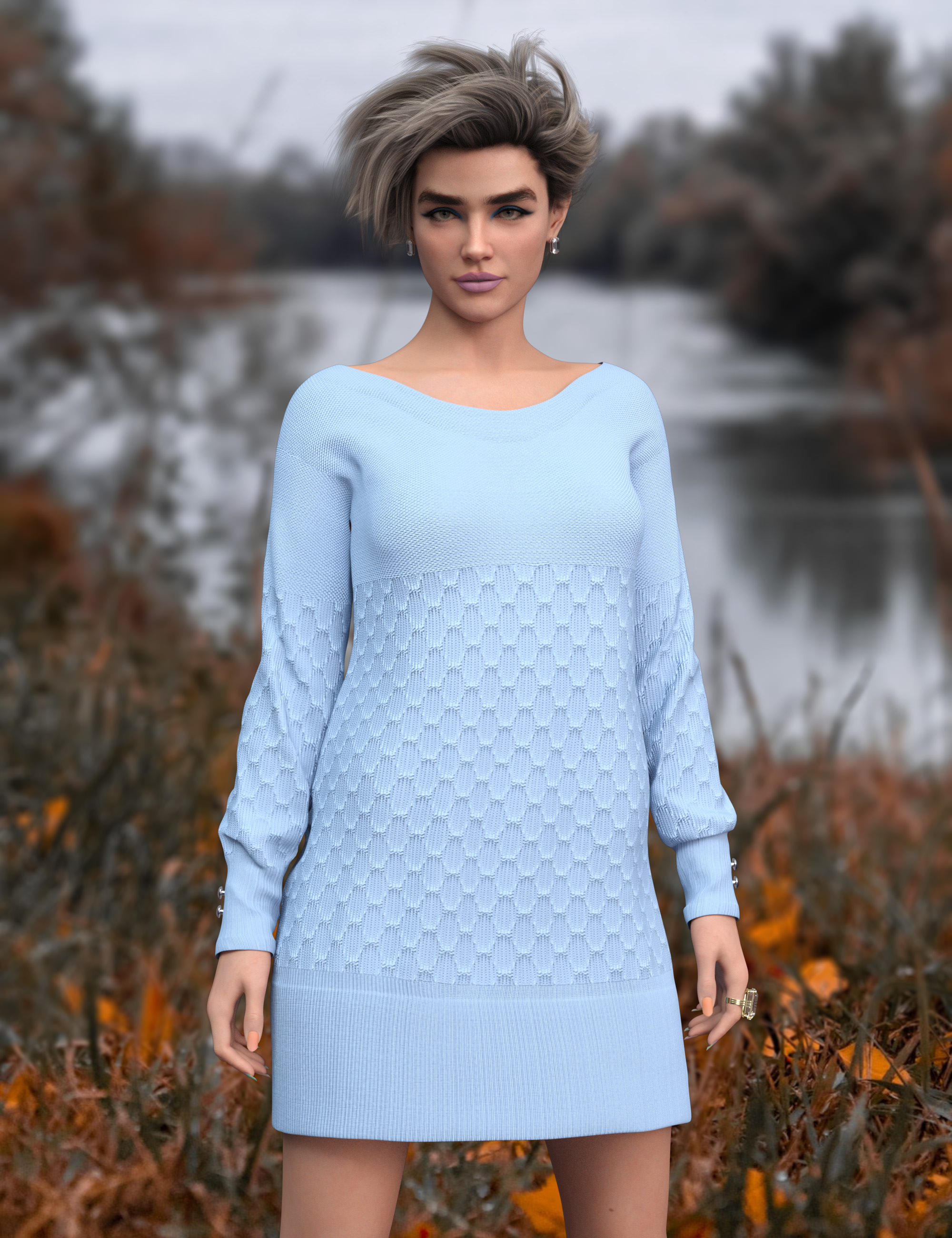dForce Gloria Sweater Dress for Genesis 9 by: Nelmi, 3D Models by Daz 3D