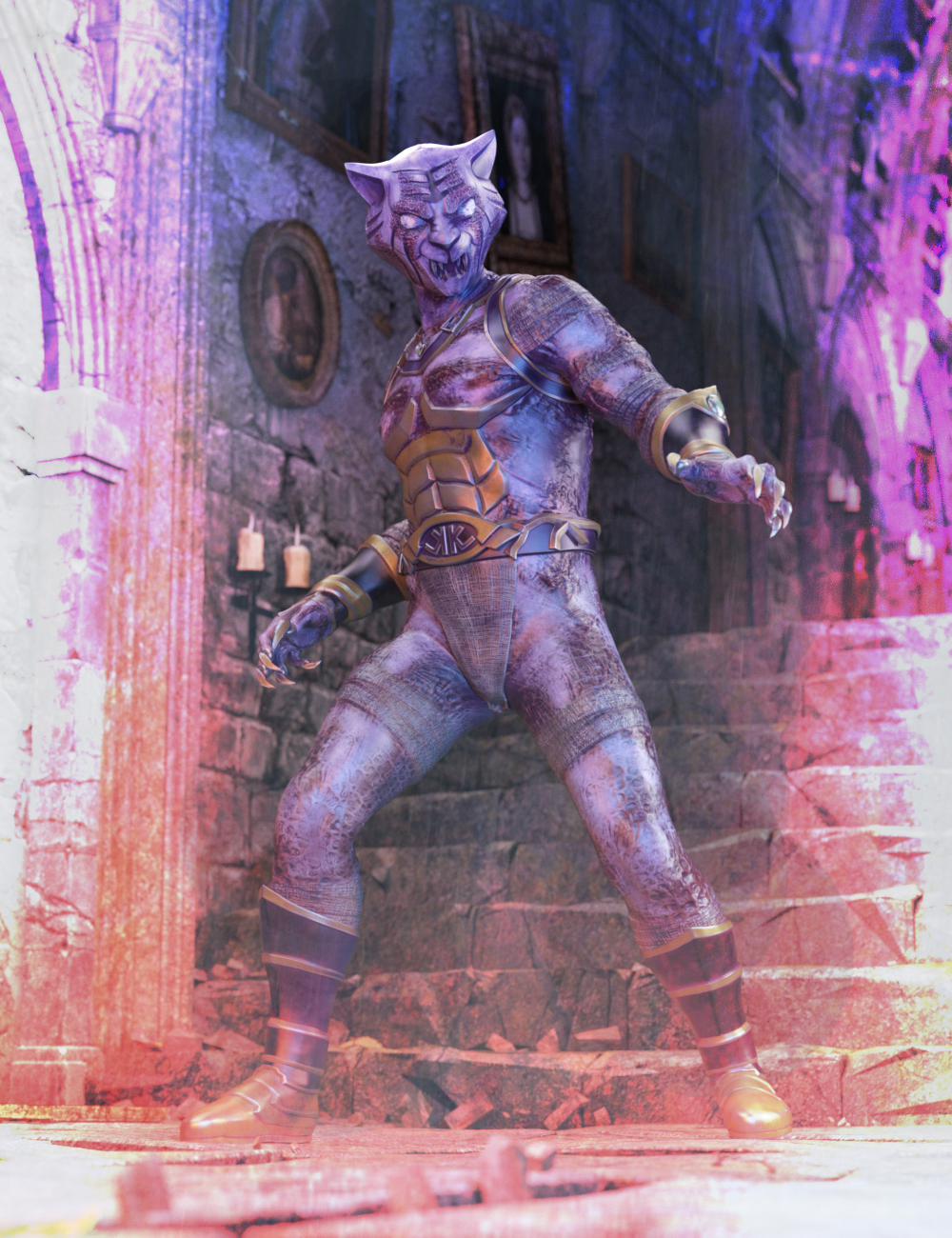 Zombie Tiger for Genesis 9 by: Jerry Jang, 3D Models by Daz 3D